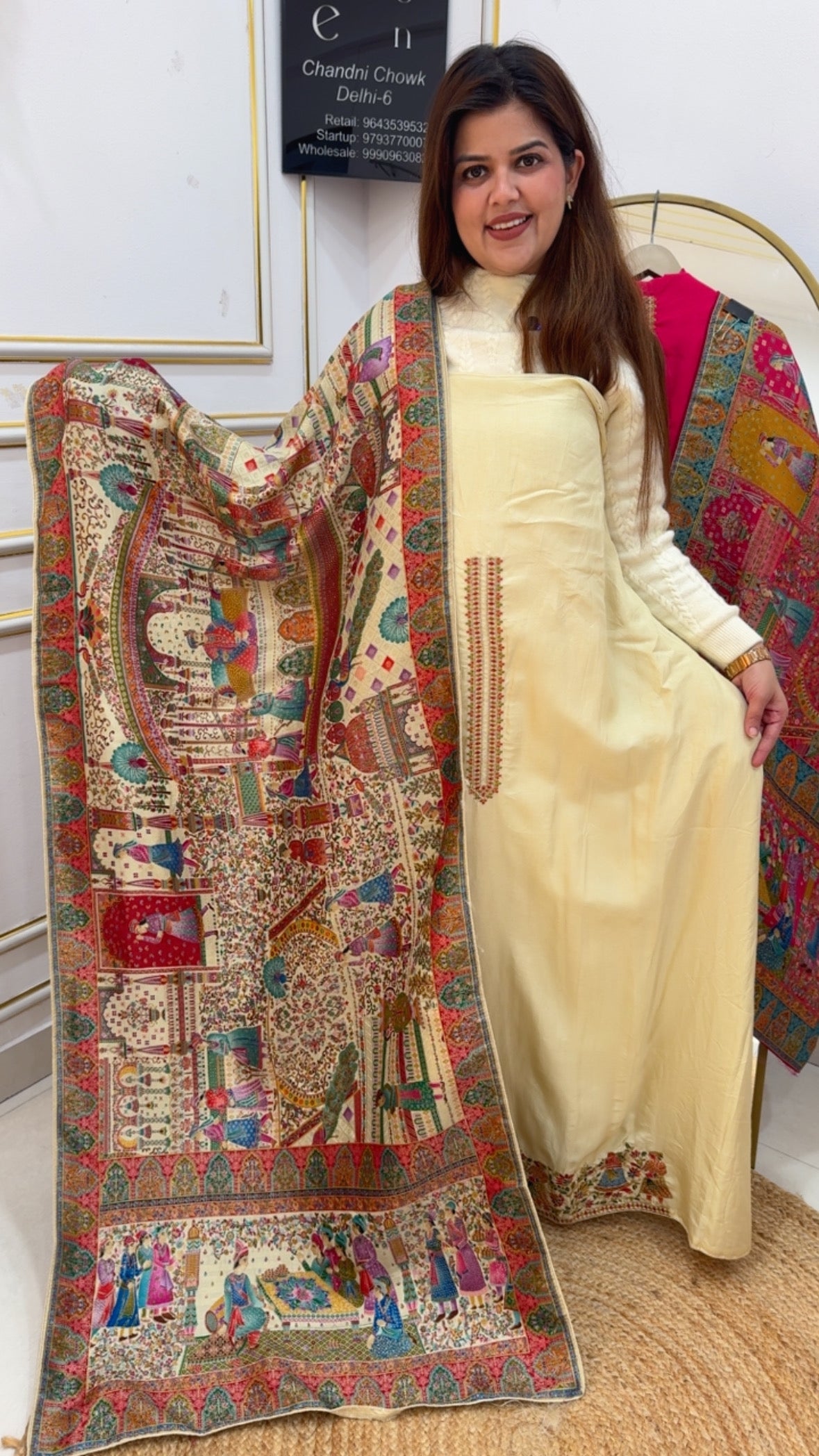Latest premium silk suit material with weaved kanjivaram dupatta premium and stylish Mughal weaved dupatta GF893