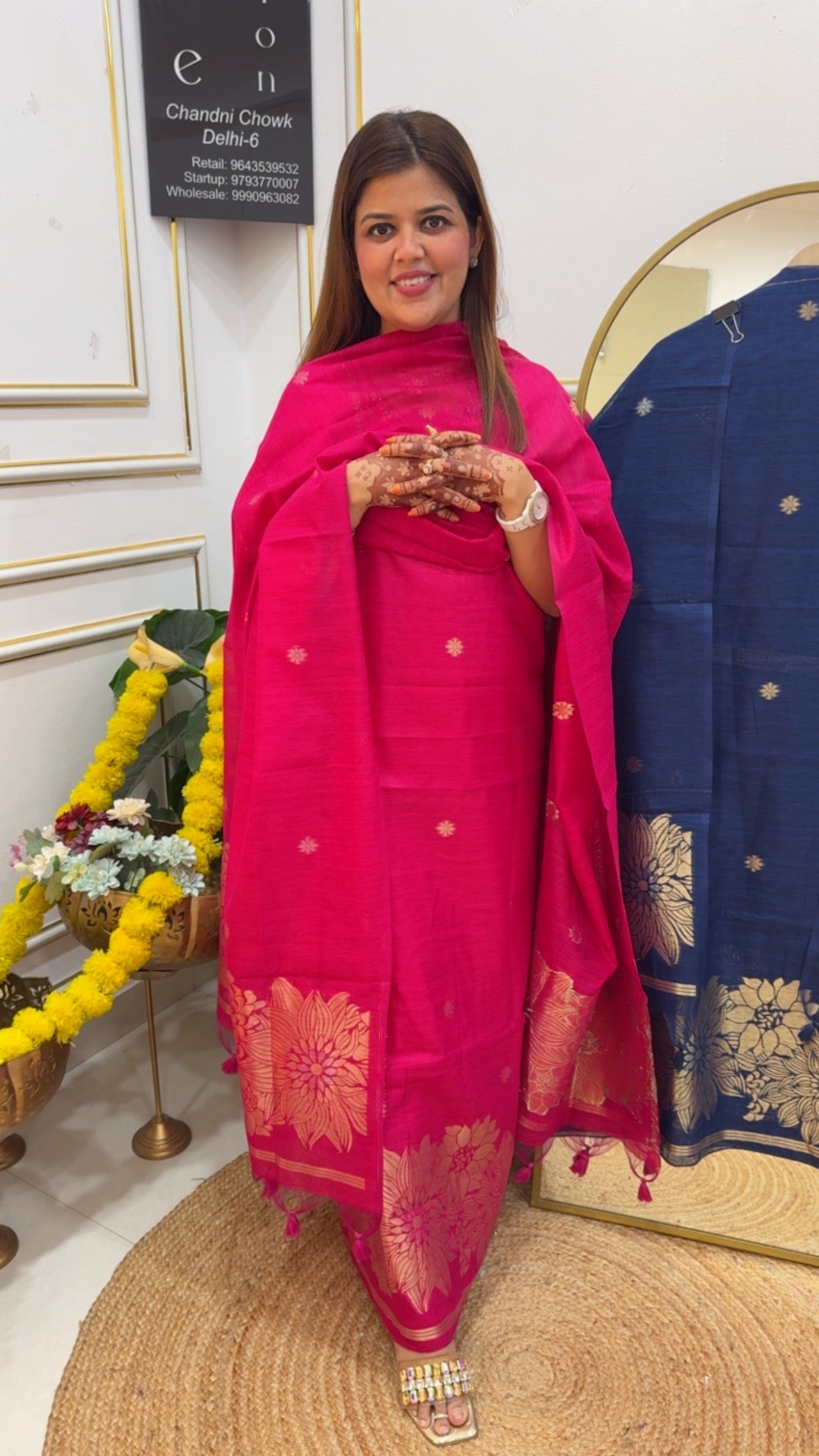 Best seller premium pure Moonga silk jamdhani golden weaved suit mater with pure gold weaved jamdhani with full length viscose dupatta GF 747