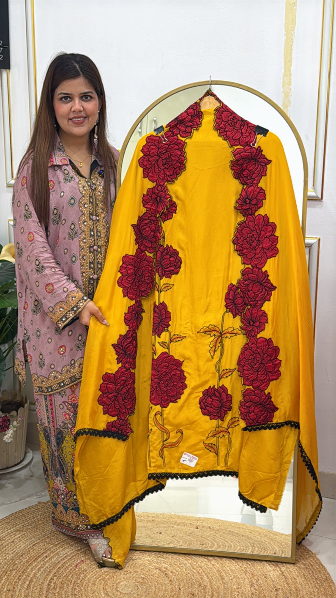 High-Demand Pure Crepe Suit Set with Rose-Scalloped Dupatta GF 437