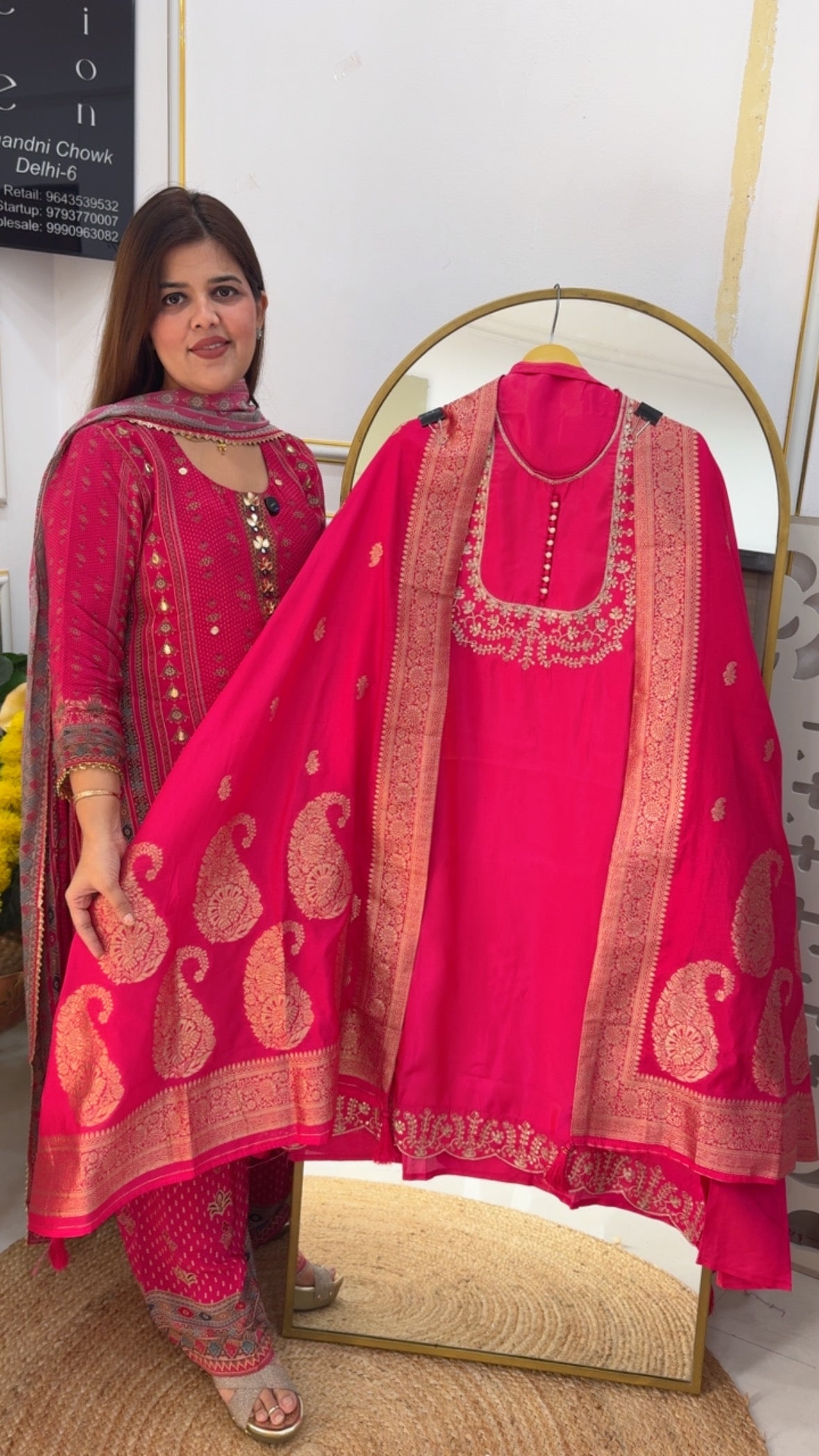 Wedding and partywear special soft silk suit material with finest neckwork detailing along with weaved banarasi dupatta GF716