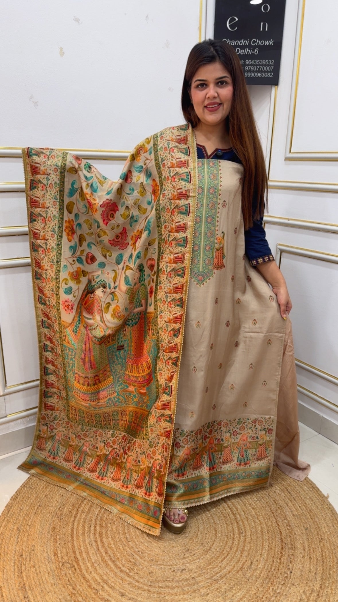 Pure silk kajivaram weaved super classy partywear royal suit material along with full gold weaved artwork dupatta GF1126 Beige