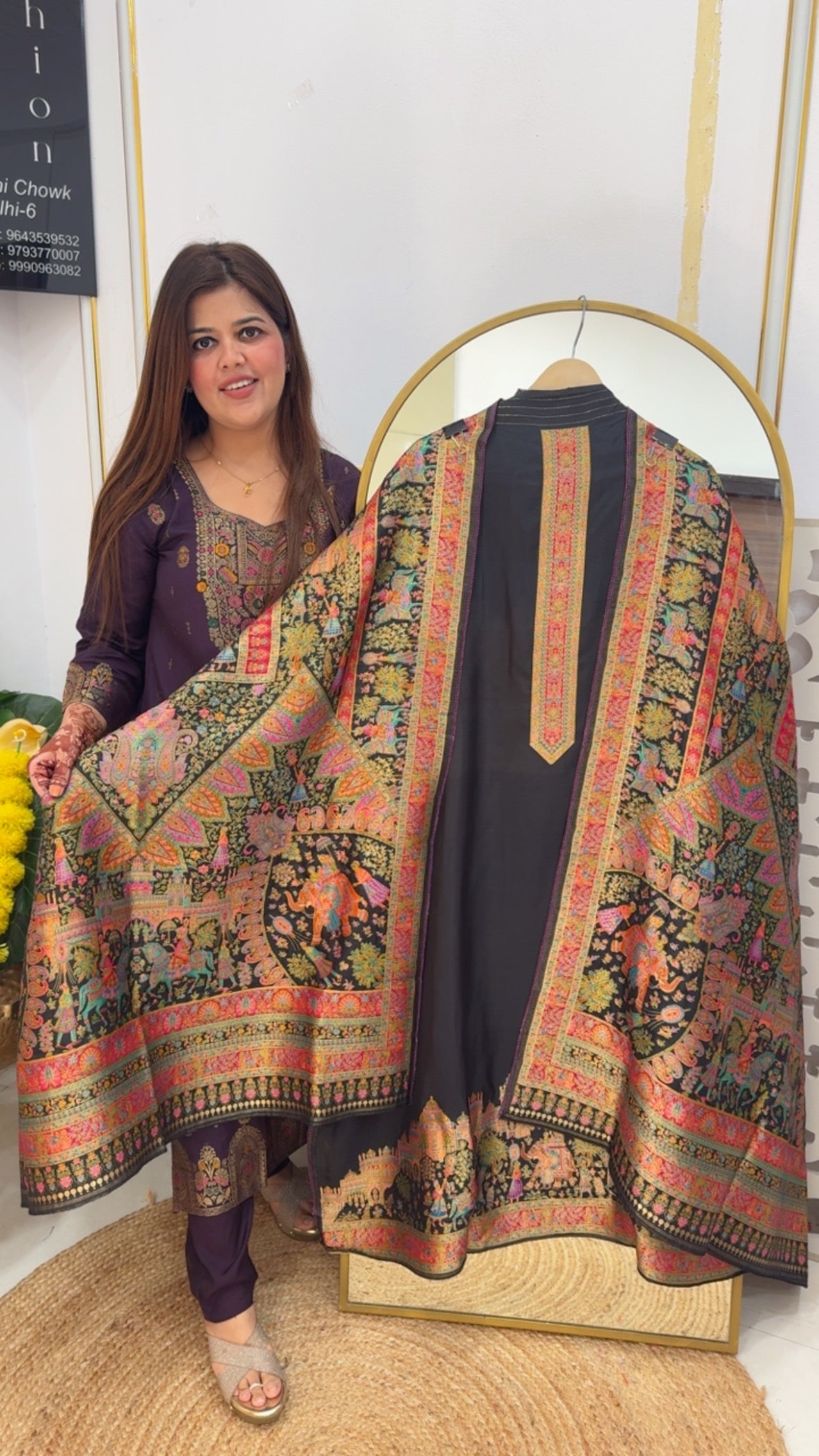 Pure Jacquard Gold Weaved Premium Suit Material with Vintage Mughlai Prints & Full Jacquard Dupatta GF 743