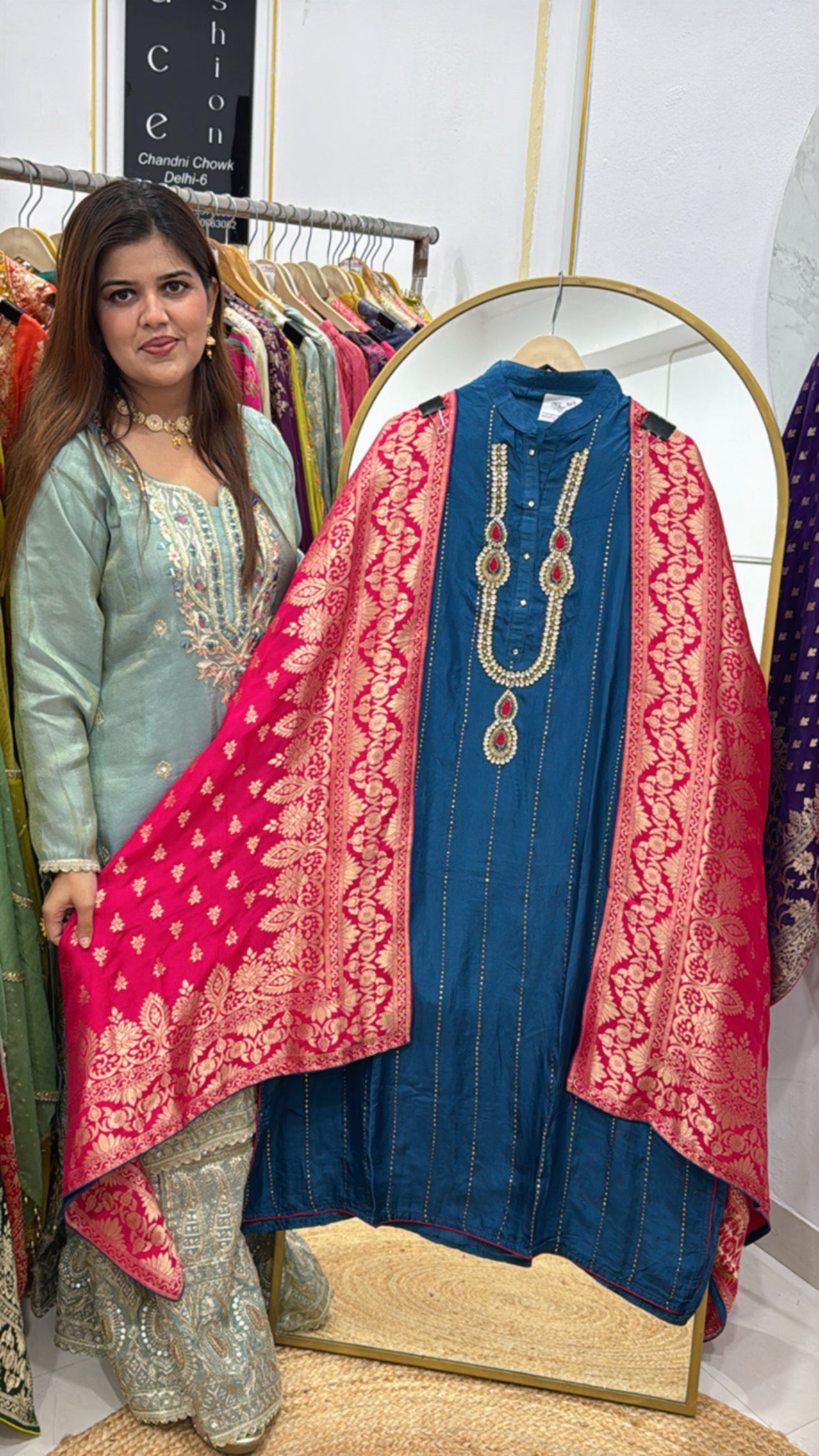 Karwa Chauth special best seller pure kundan designer silk suit material with contrasty banarasi silk dupatta GF566