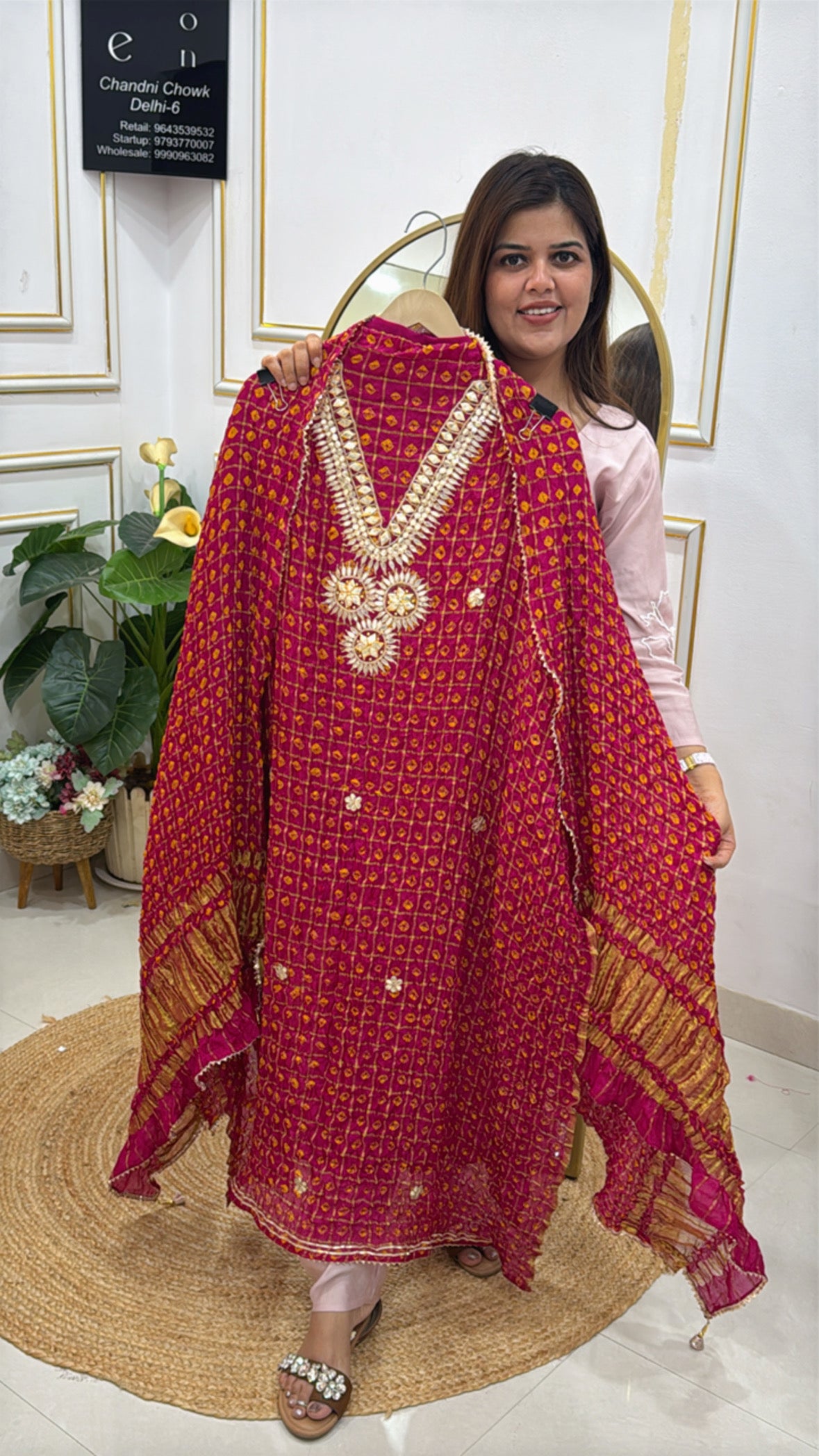 pure crushed bandhej creation with manual hand gota work shirt material with crushed bandhani dupatta GF 461