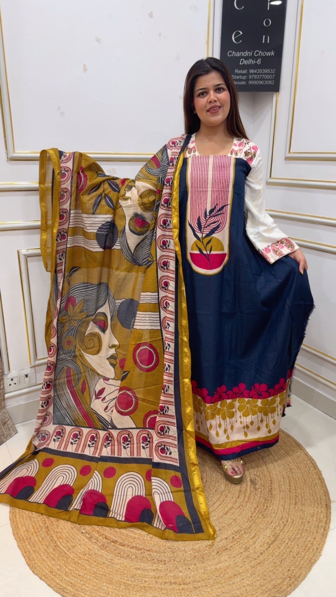 Pure cotton specia summer edition with pure Mul Mul cotton figure prints special dupatta pure and royal suit material GF1132 Navy Blue