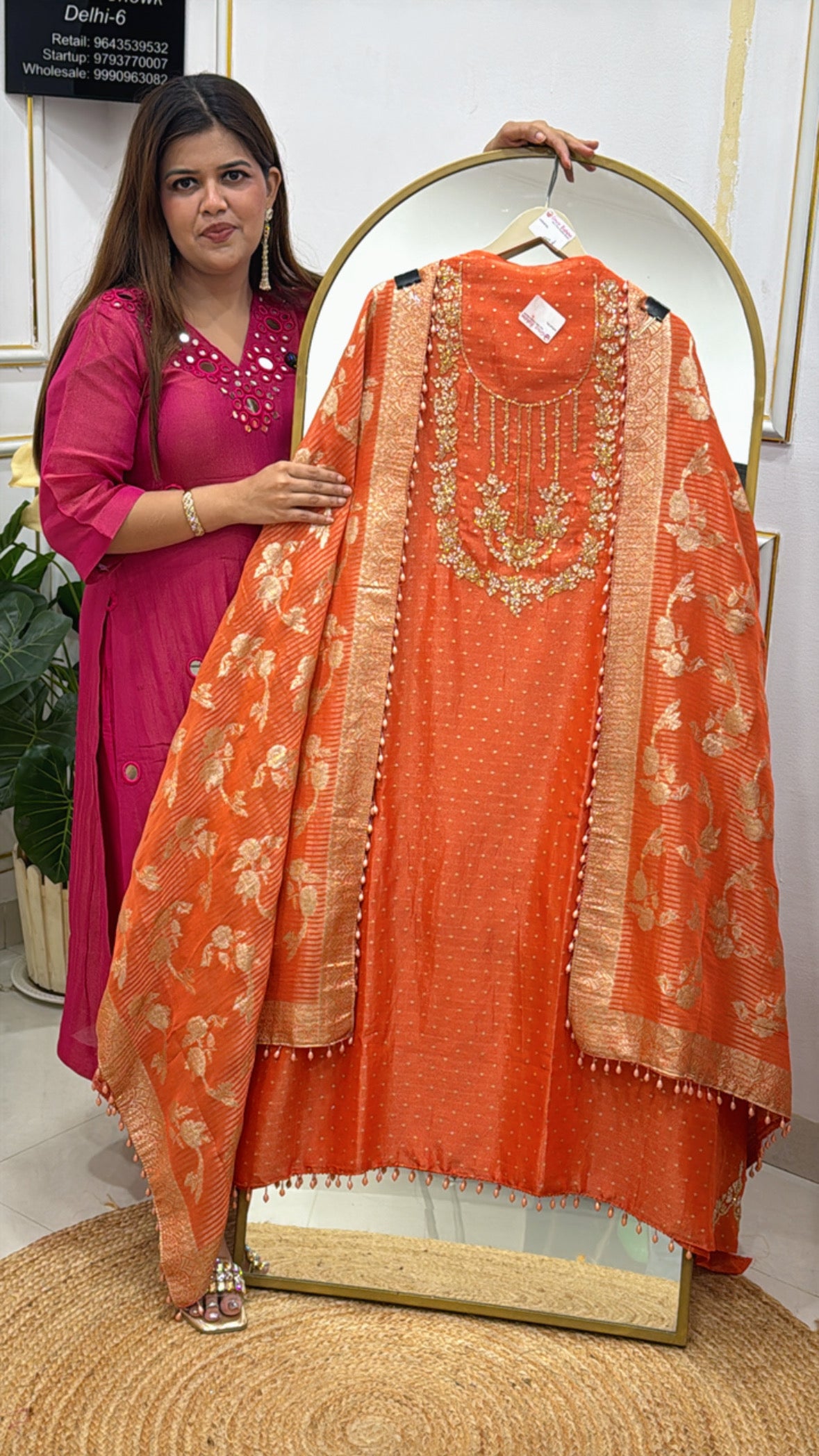 Karwa Chauth handwork special pure silk suit material along with heavy weaved banarasi silk dupatta GF489