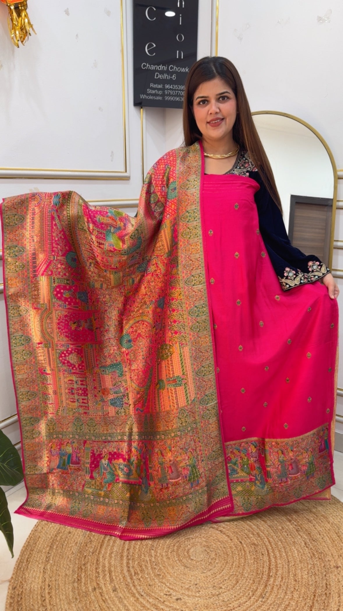 Antique and royal raw Russian silk full gold weaved Mughal print inspired suit material GF880