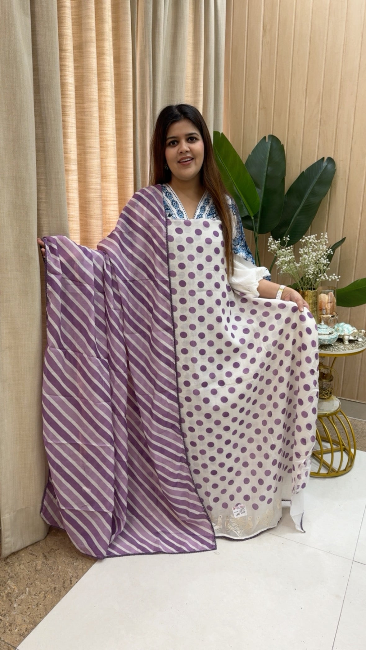 Elegant and Designer desi style pure Mul Mul polka suit material along along with lehria pure Mul Mul dupatta GF1190
