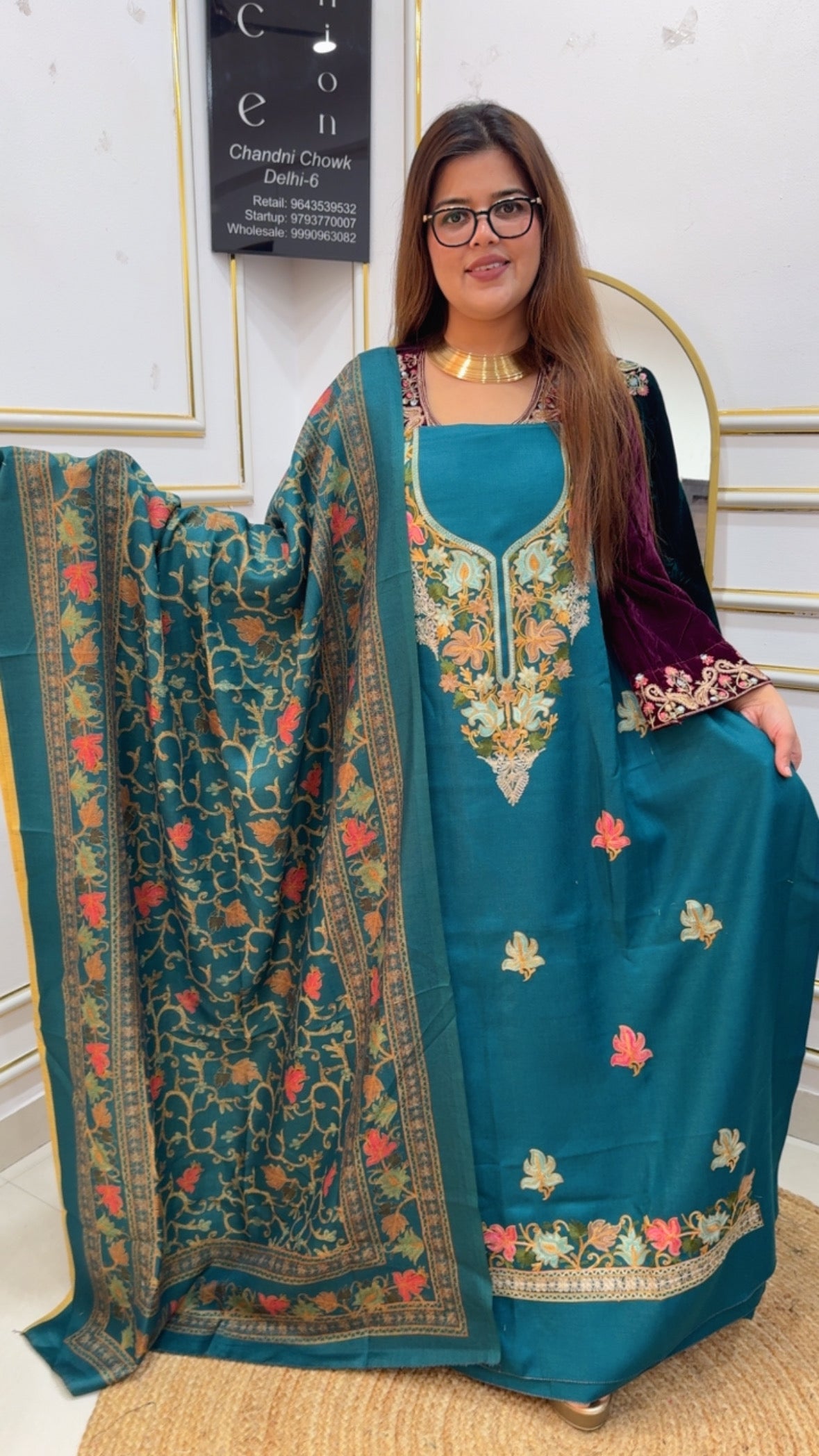 Very pure and warm beautiful Kashmiri pashmina suit material with full Length pashmina shawls and bottom GF888