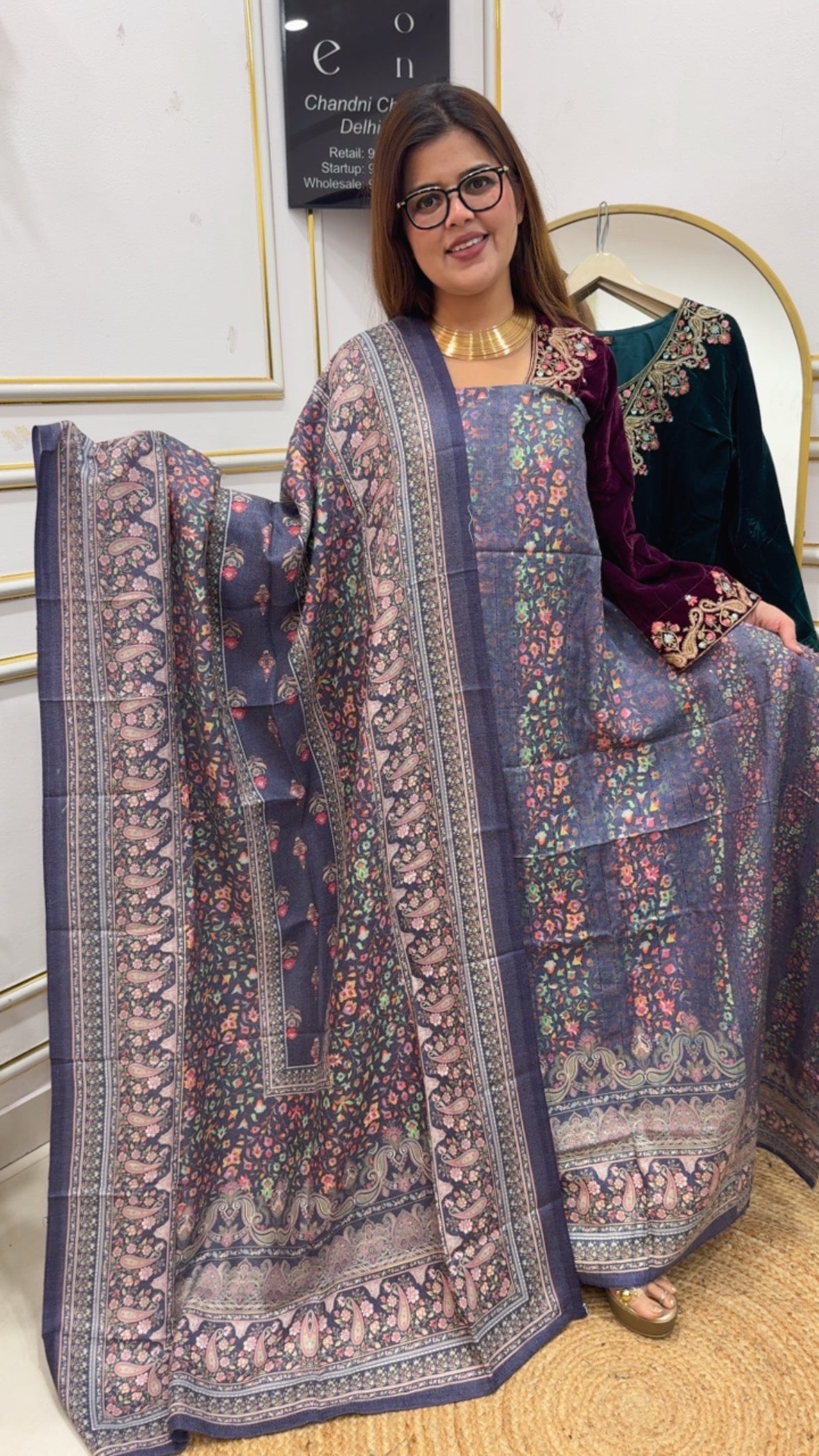 Demanded pashmina full sequence and embroidery work warm and casual pashmina suit material with pure pashmina shawls GF885