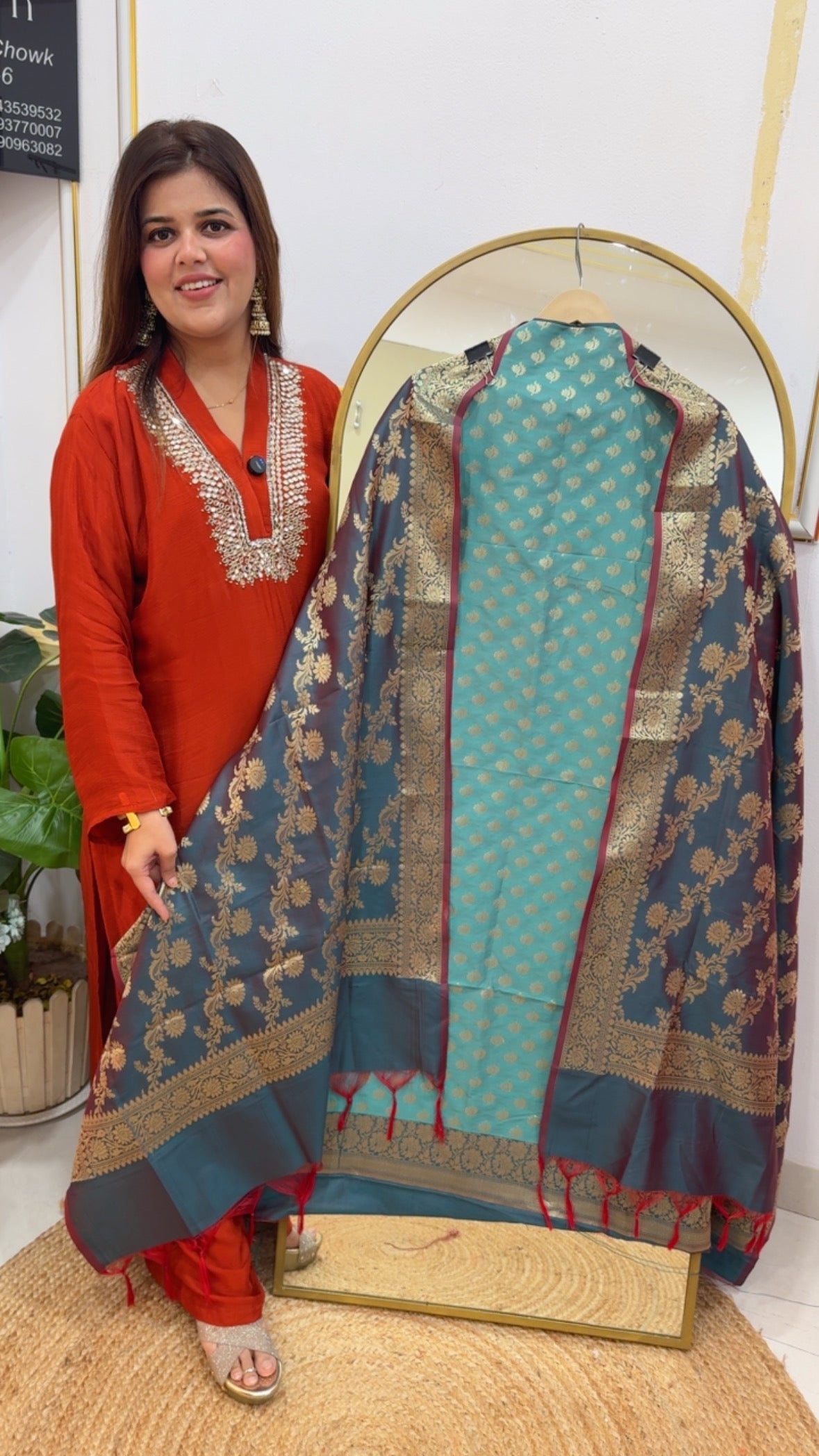 Beautiful weaved silk suit material with full length weaved silk dupatta GF696