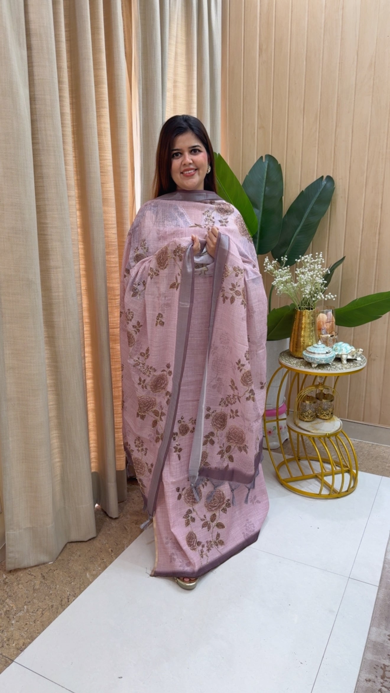 Elegant and Summerish pure linen Maheshwari printed and knot embroidery detailing super elegant suit material with beautiful and classy dupatta GF1187