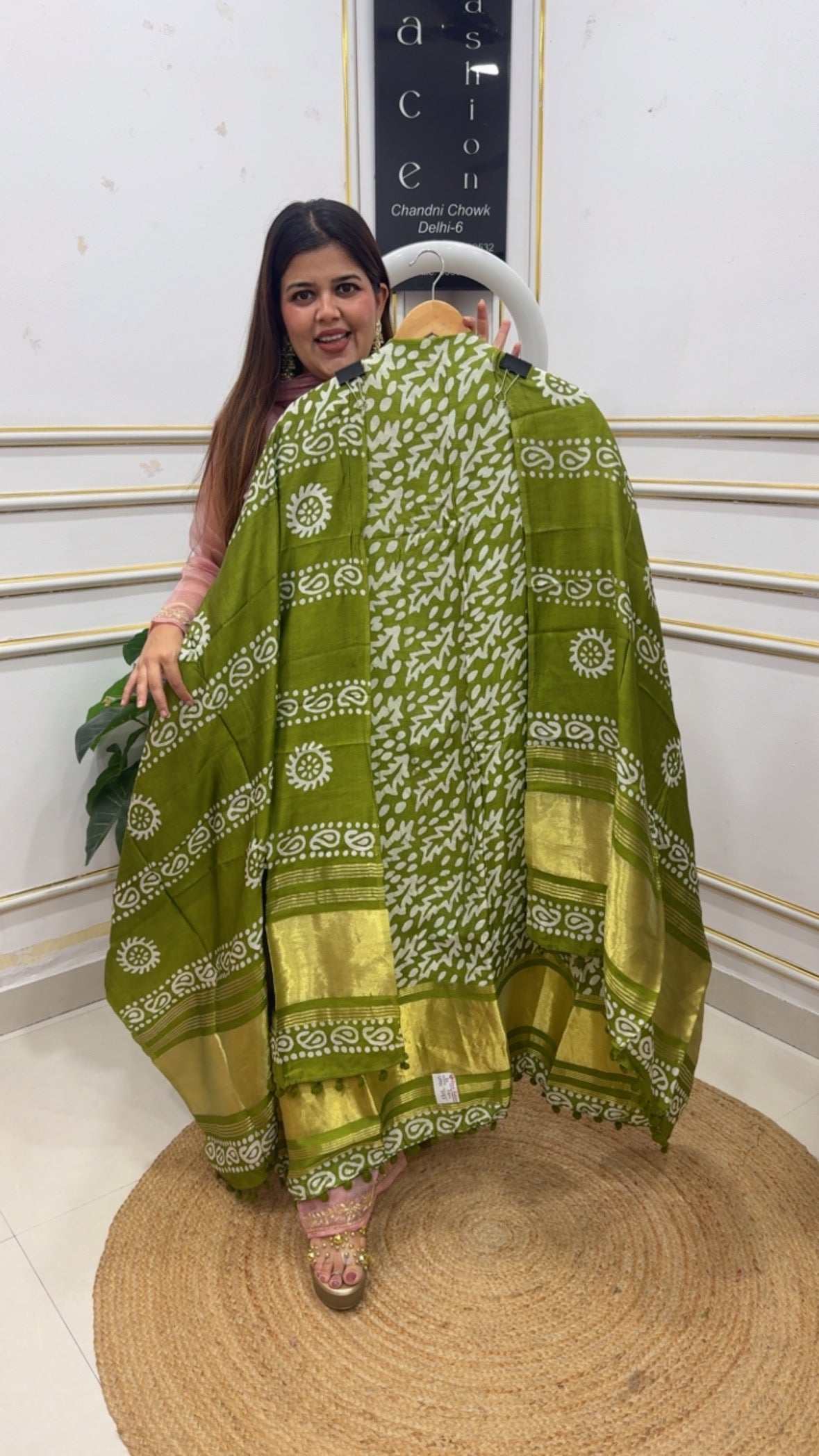 Summer special lakadpatti golden weaved border pure cotton printed suit material along with pure lakadpatti cotton dupatta GF1199 Green