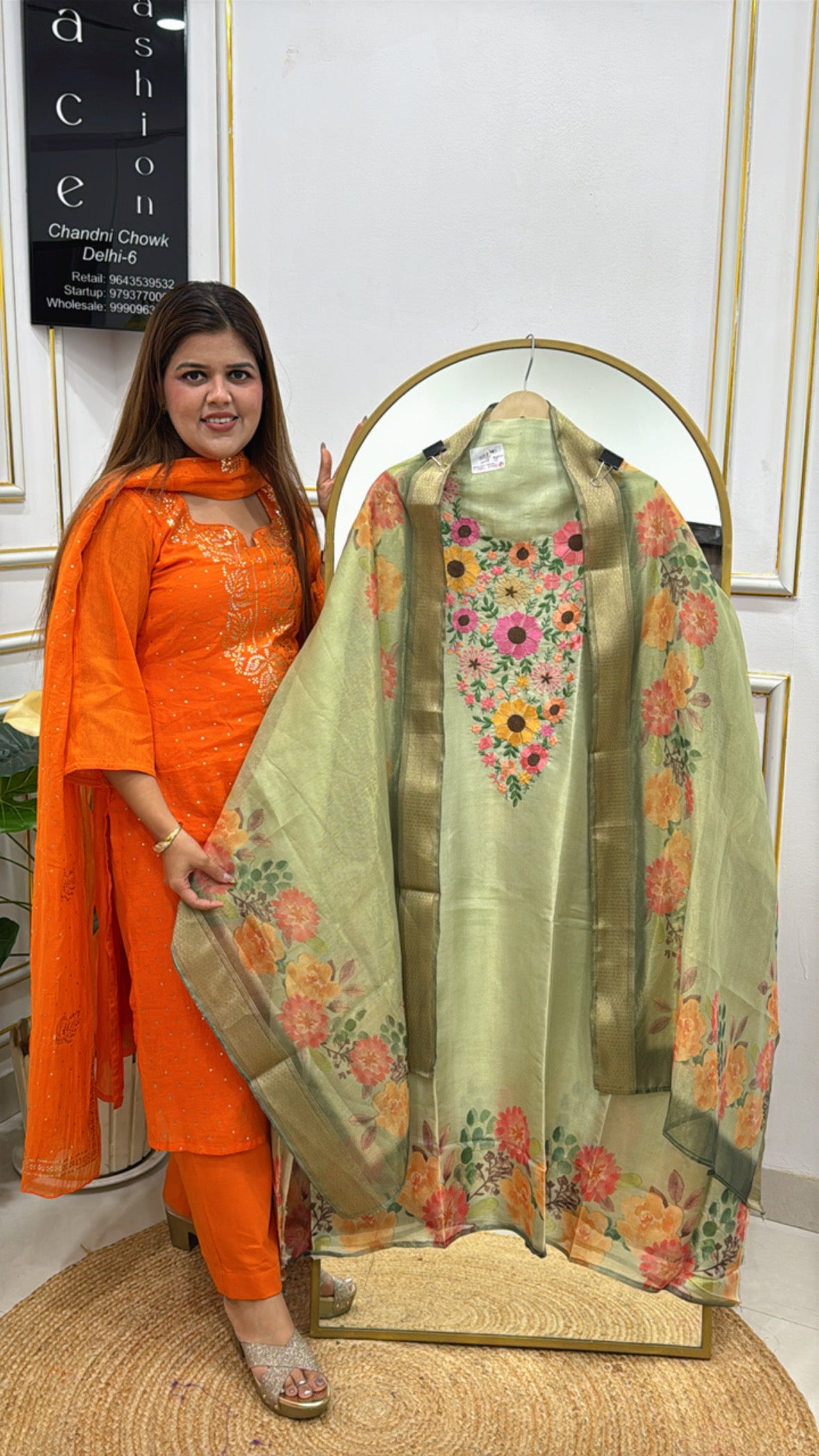 Premium Shimmer Silk Suit Material in Metallic Finish with Elegant Printed Dupatta GF 343