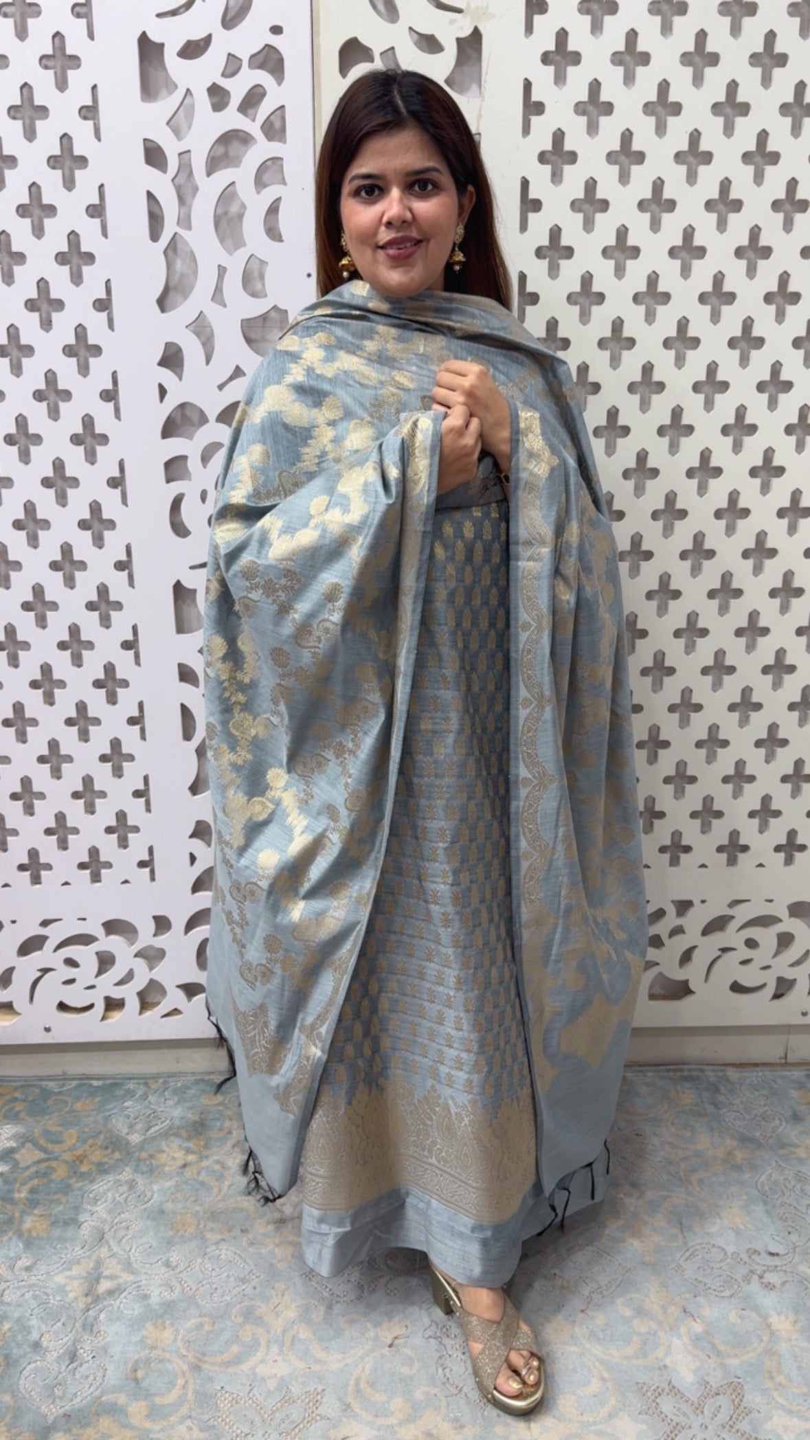 Partywear  Royal and classy fully weaved silk suit material with full weaved dupatta GF859