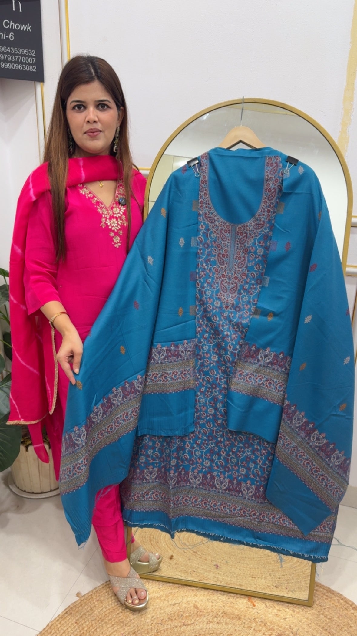 Winter pashmina premium kani printed self weaved pashmina shirt with pashmina duapatta with self weaved pashmina bottom GF789