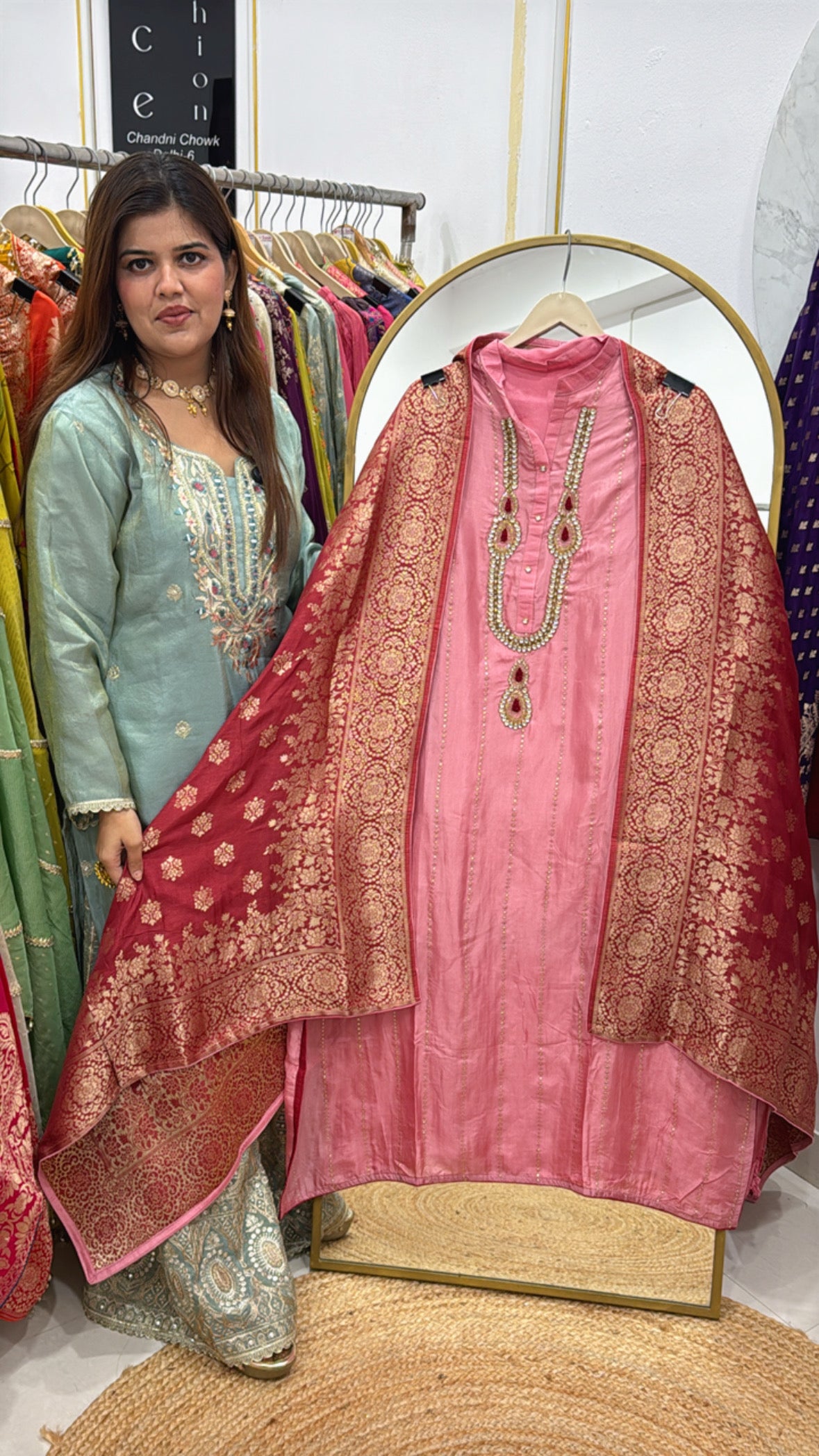 Karwa Chauth special best seller pure kundan designer silk suit material with contrasty banarasi silk dupatta GF566