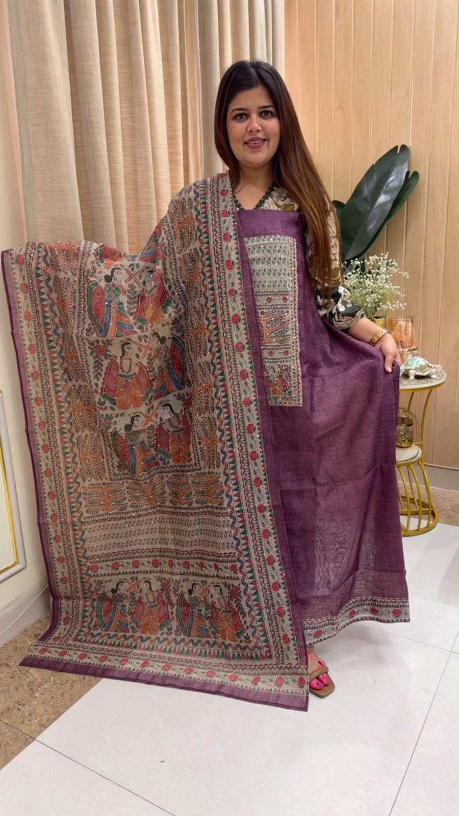 Kantha unique tusser Chanderi silk series with hand Kantha work along with premium Kantha embroidered dupatta gf1208