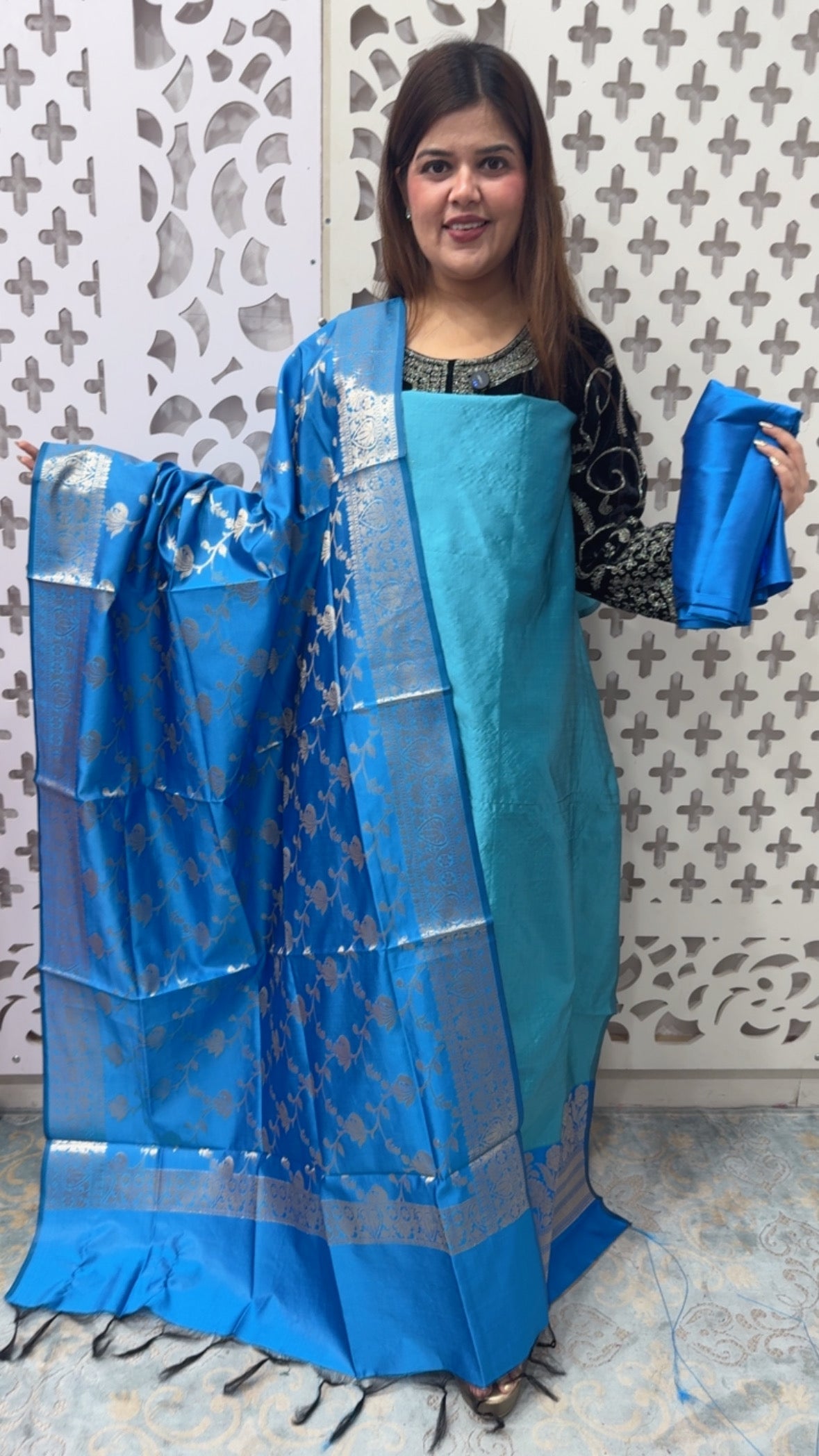 Full wedding vibes elegant and royal pure Mysore silk suit material with Mysore silk premium dupatta GF850