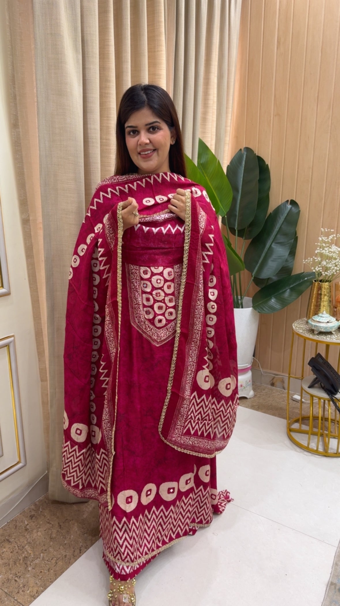 Stylish and classy premium gazzi muslin royal summer prints Gazzi inspired latest suit material GF1159 Hot Pink