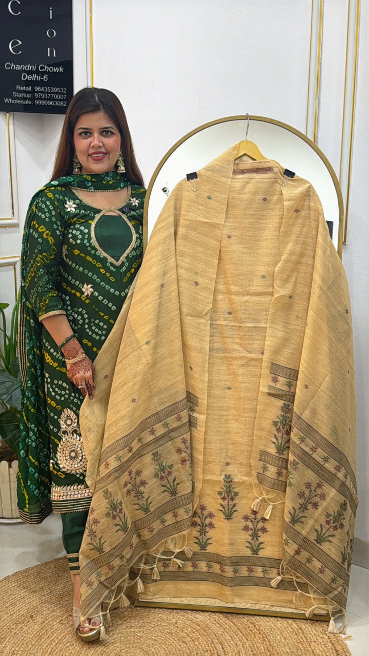 Hot-Selling Moonga Silk Weaved Jamdhani Suit Material with Matching Dupatta GF 368