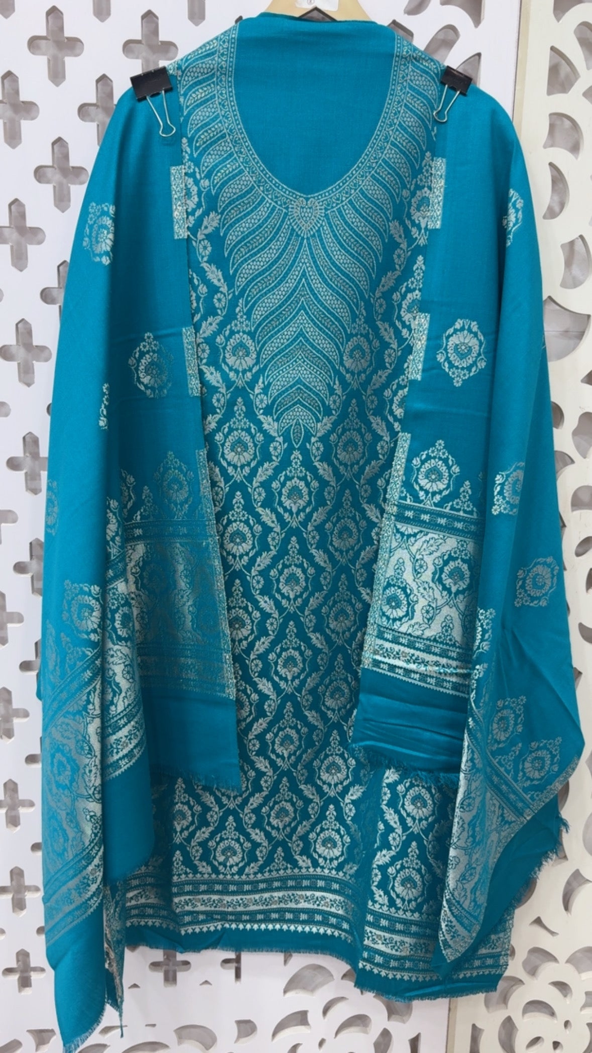 Winter special classy and royal pure weaved pure pashmina suit material with  full weaved dupatta GF838