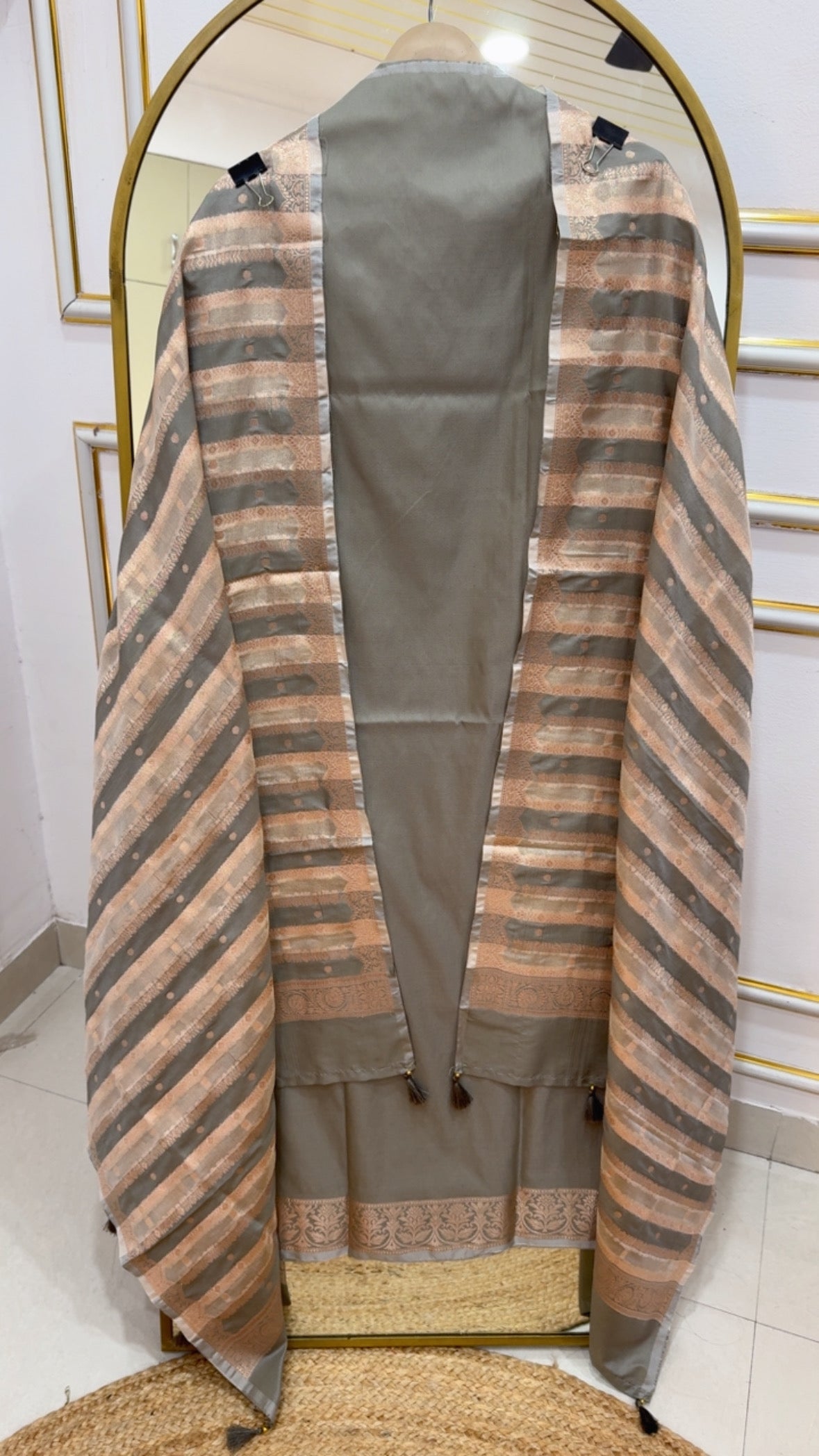 Raw Russian paper silk pure Banglori suit material along along with full weaved dupatta GF 892