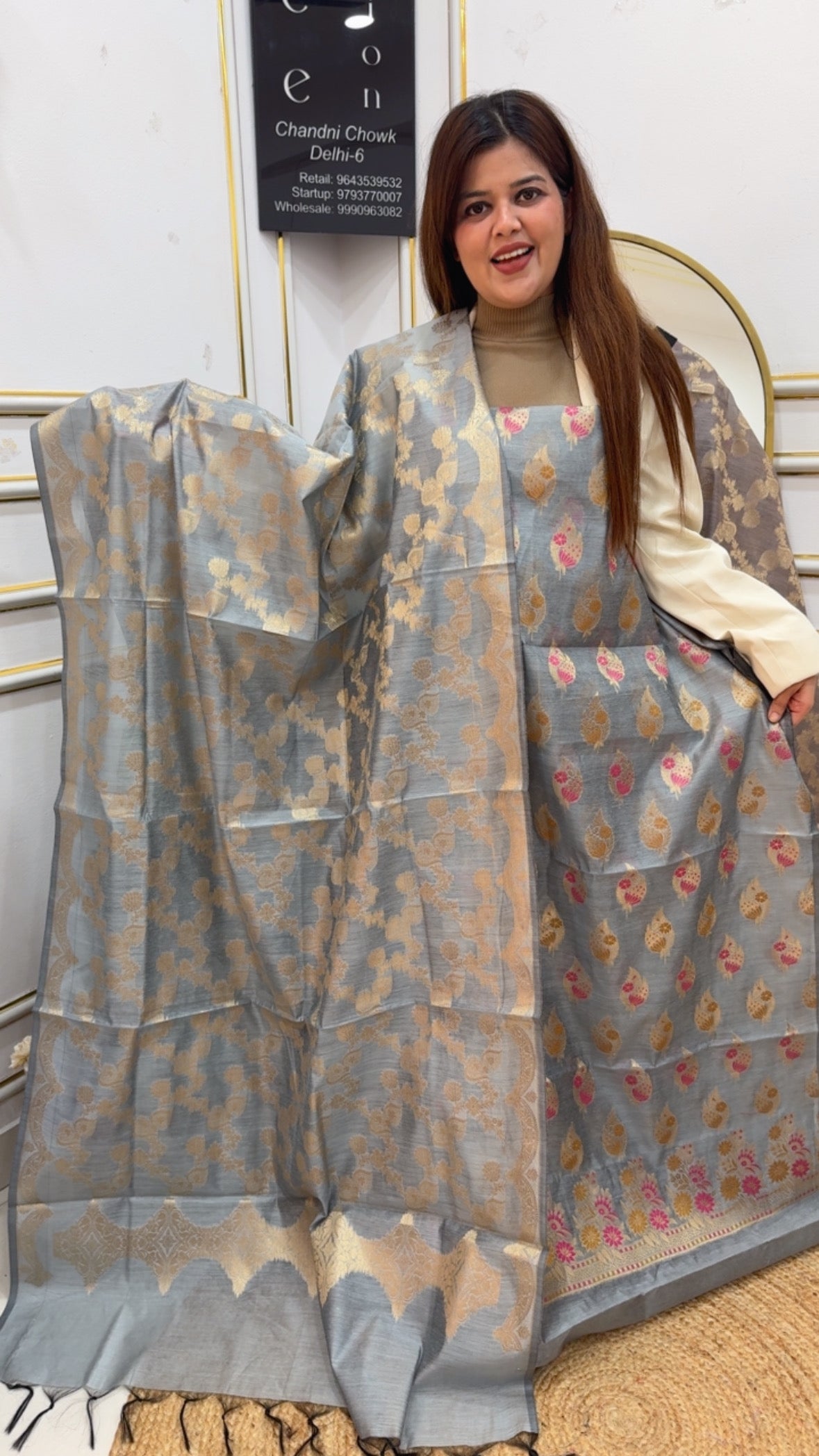 Premium Raw tusser paper silk fully weaved suit material along with full weaved silk dupatta GF869