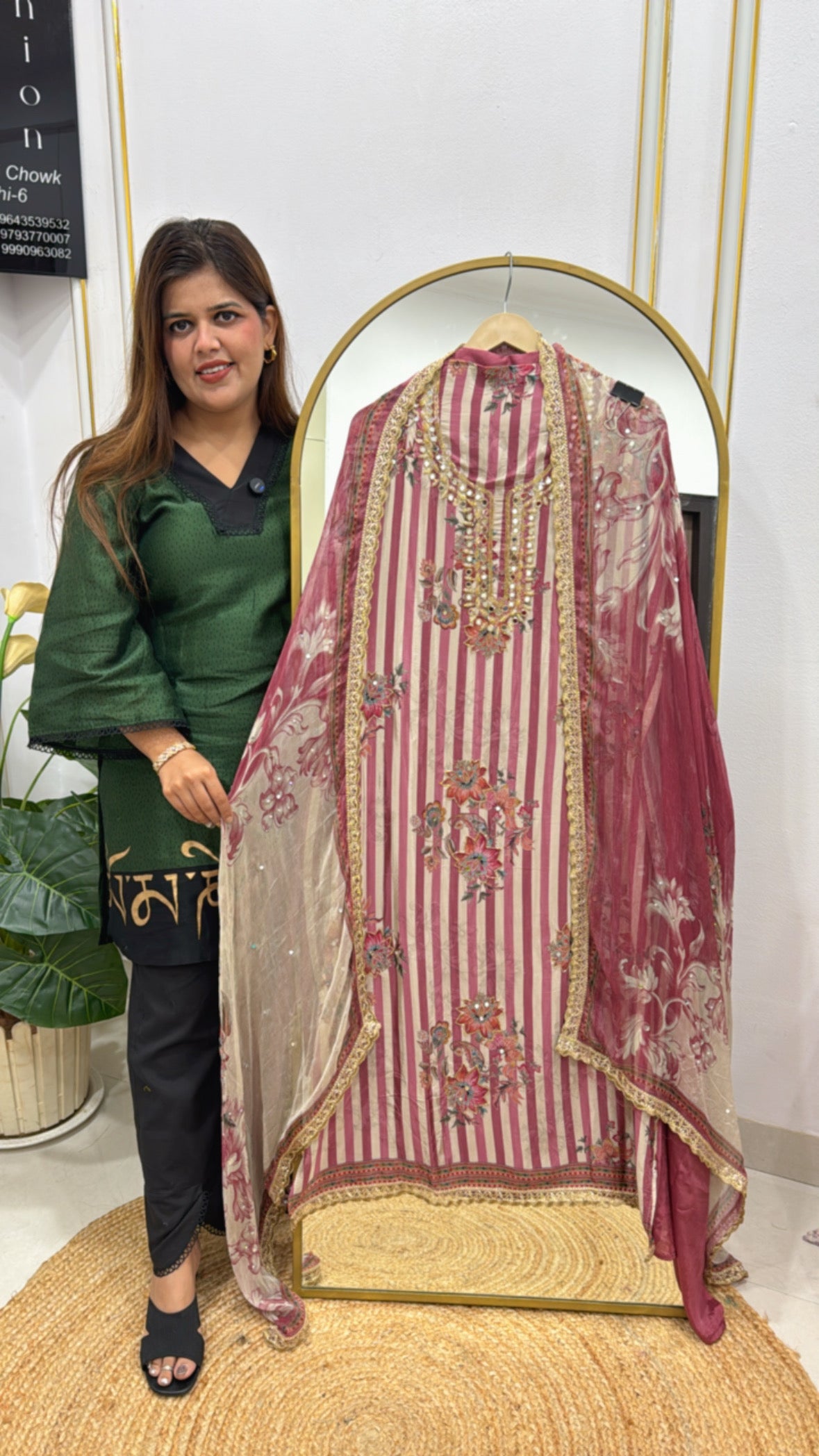 Beautiful Digital Crepe Suit with Handwork Detailing &amp; Printed Dupatta GF 313