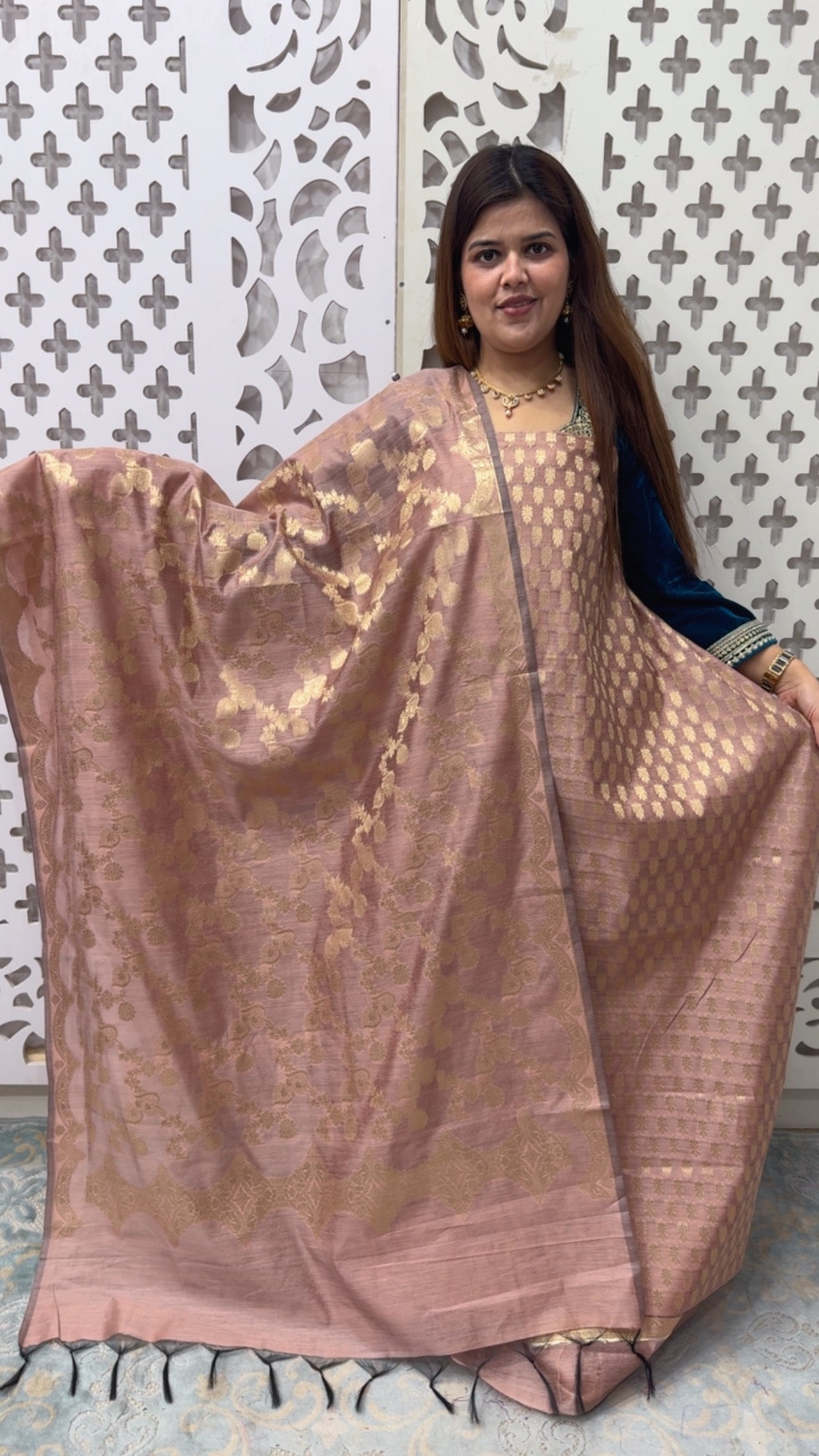 Partywear  Royal and classy fully weaved silk suit material with full weaved dupatta GF859