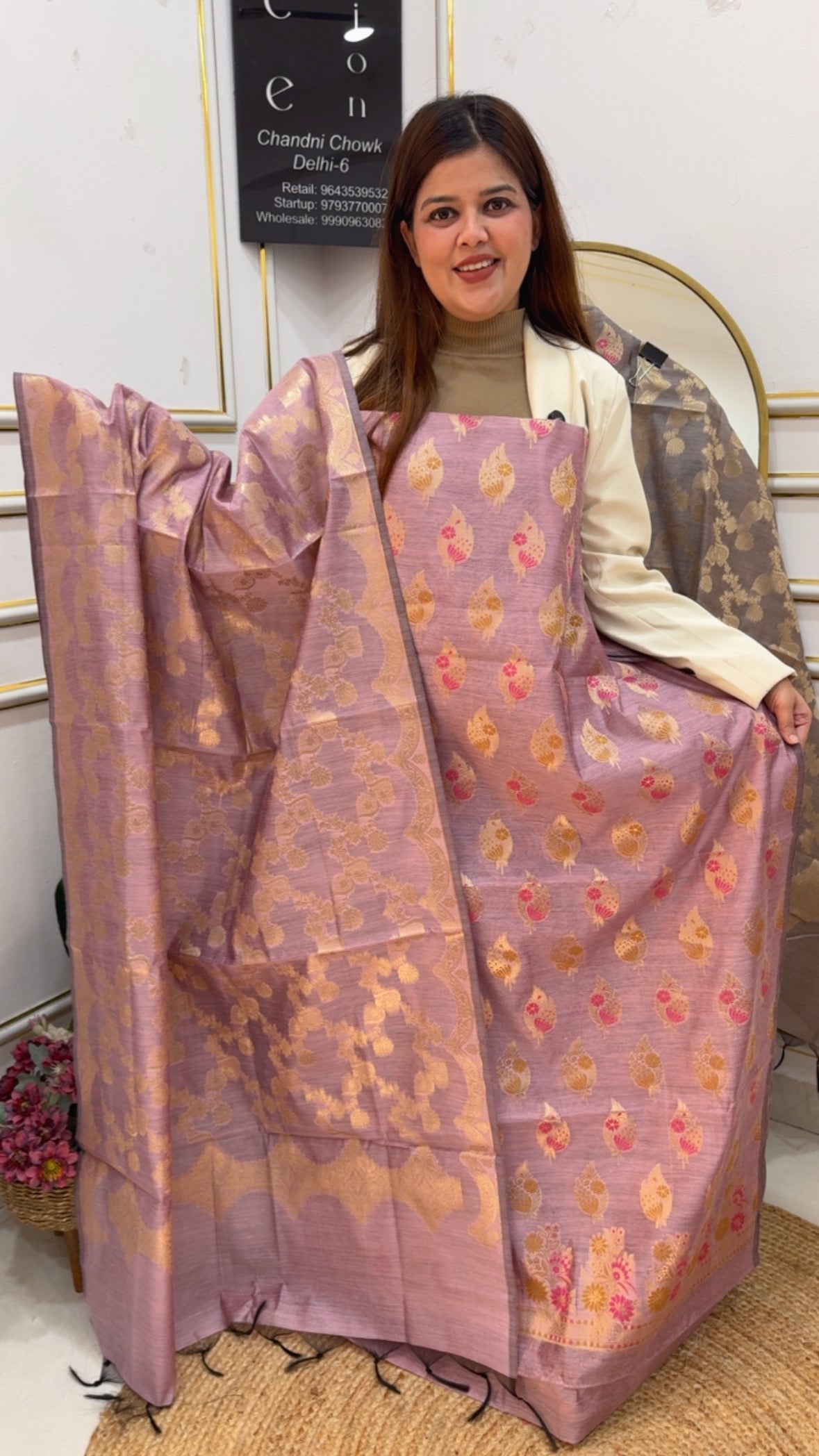 Premium Raw tusser paper silk fully weaved suit material along with full weaved silk dupatta GF869