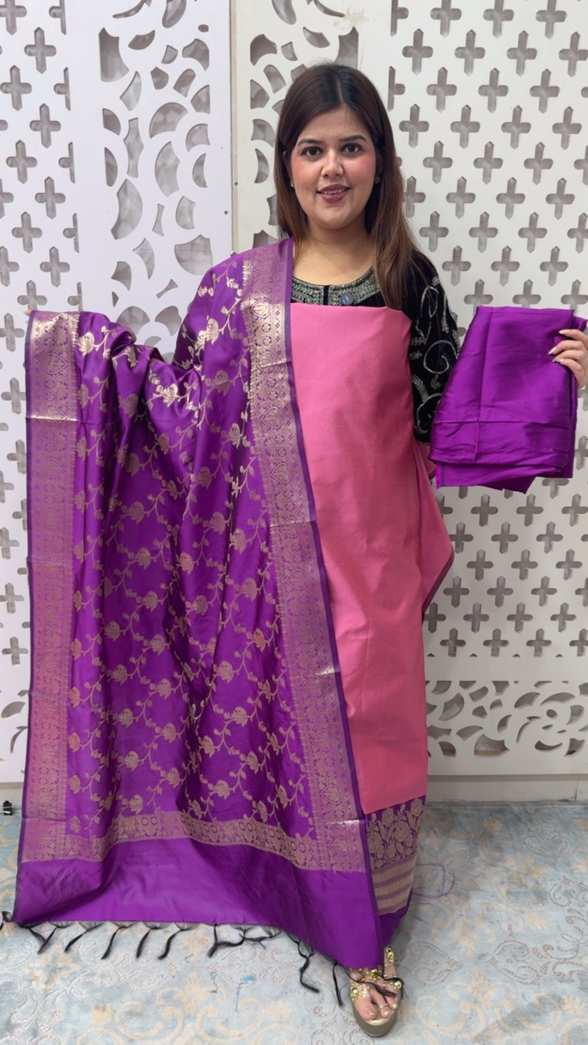 Full wedding vibes elegant and royal pure Mysore silk suit material with Mysore silk premium dupatta GF850