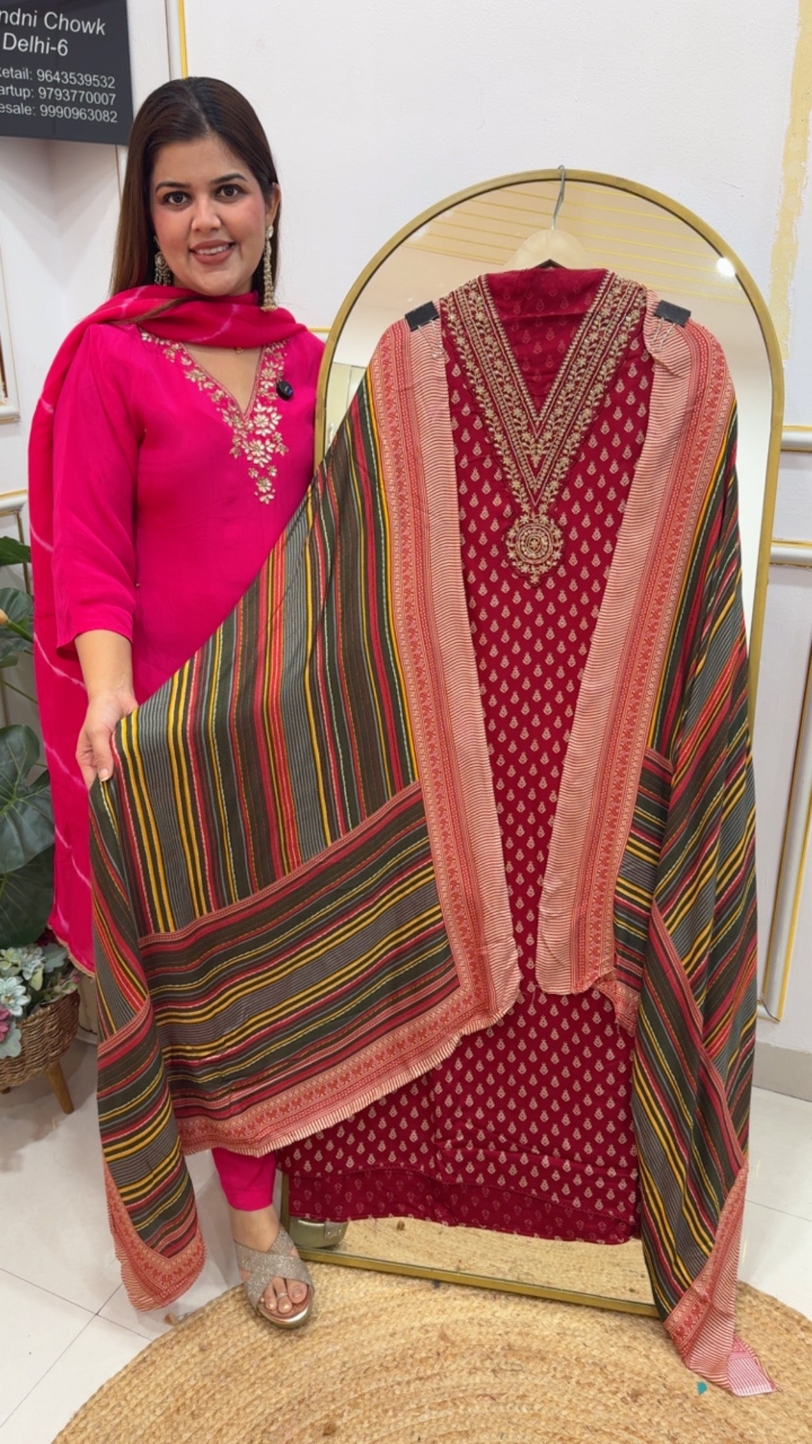 Premium ultra soft semi partywear Royal pashmina suit material  with neck handwork with digital pashmina dupatta and pashmina bottom GF803