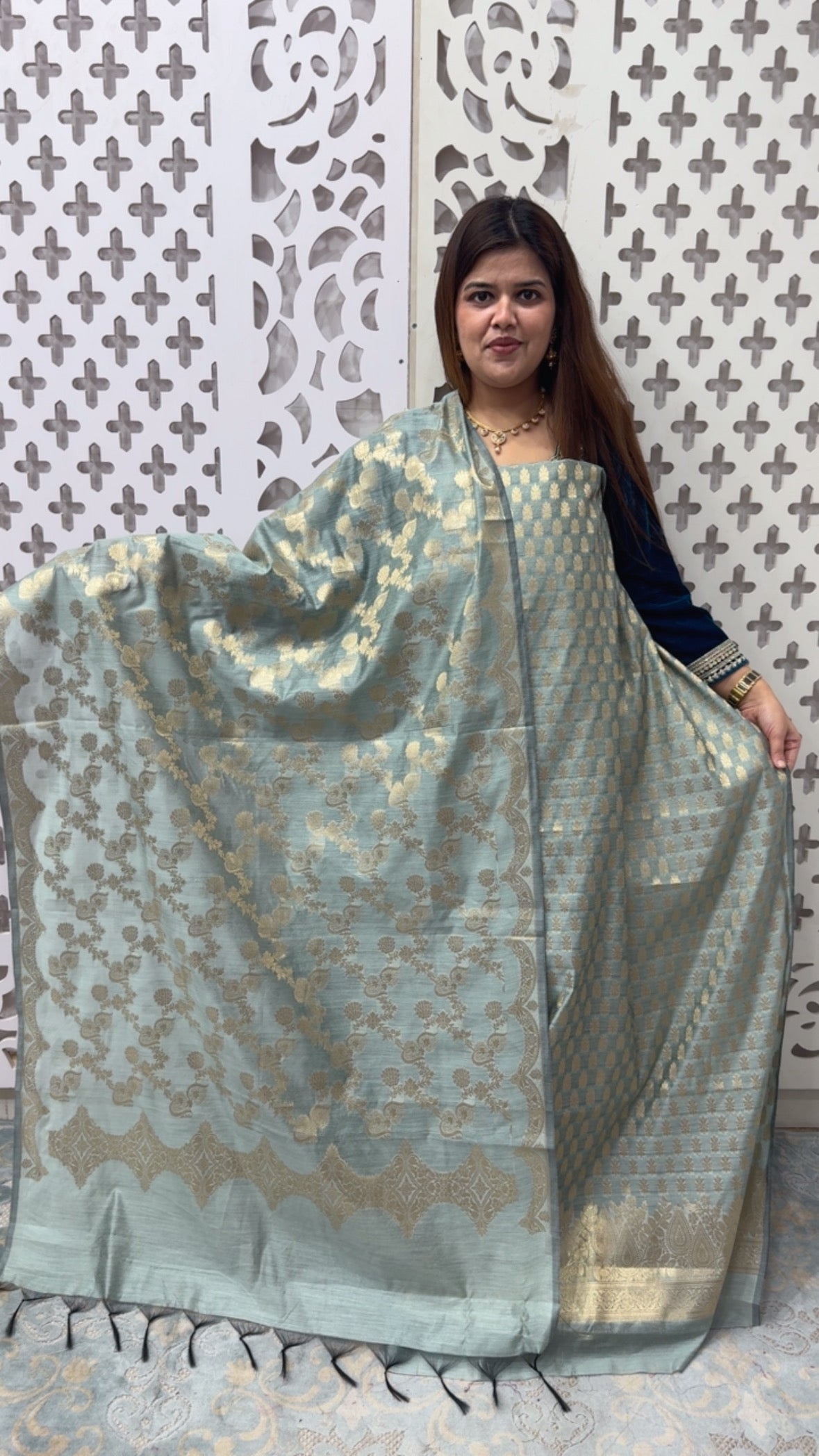 Partywear  Royal and classy fully weaved silk suit material with full weaved dupatta GF859