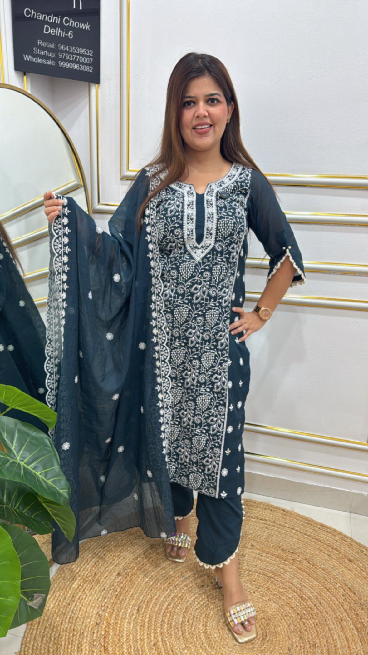 pure premium Mul Chanderi with premium thread work embroidery GF 223