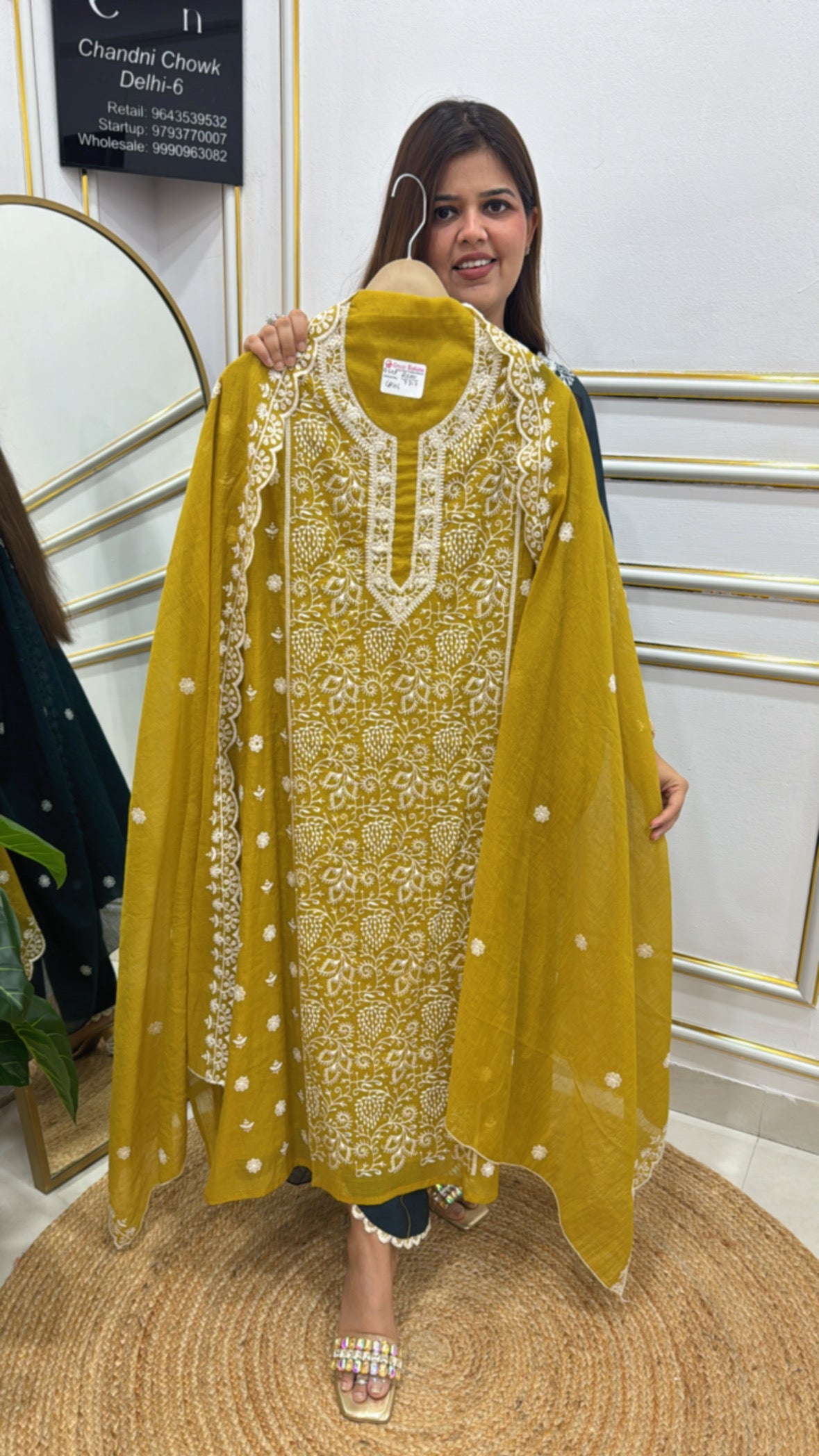 pure premium Mul Chanderi with premium thread work embroidery GF 223