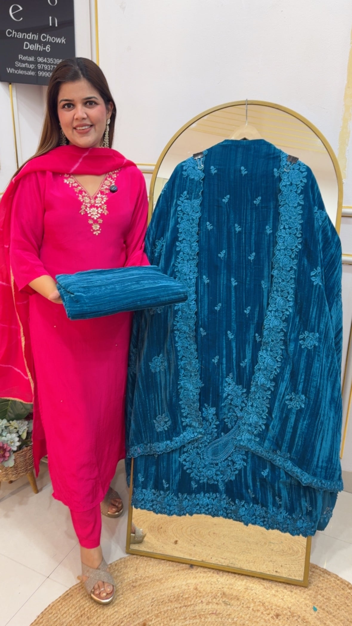 Premium partywear crushed velvet with all over applique embroidered celebrity look along with crushed  velvet bottom GF797