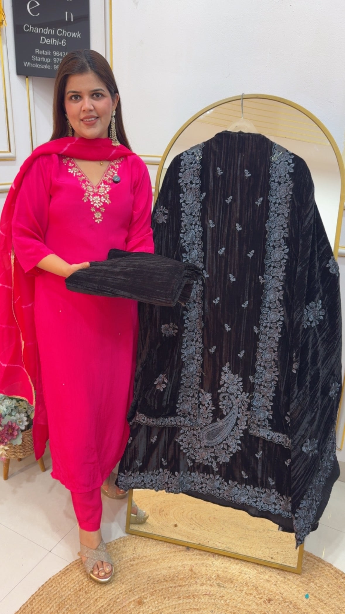 Premium partywear crushed velvet with all over applique embroidered celebrity look along with crushed  velvet bottom GF797