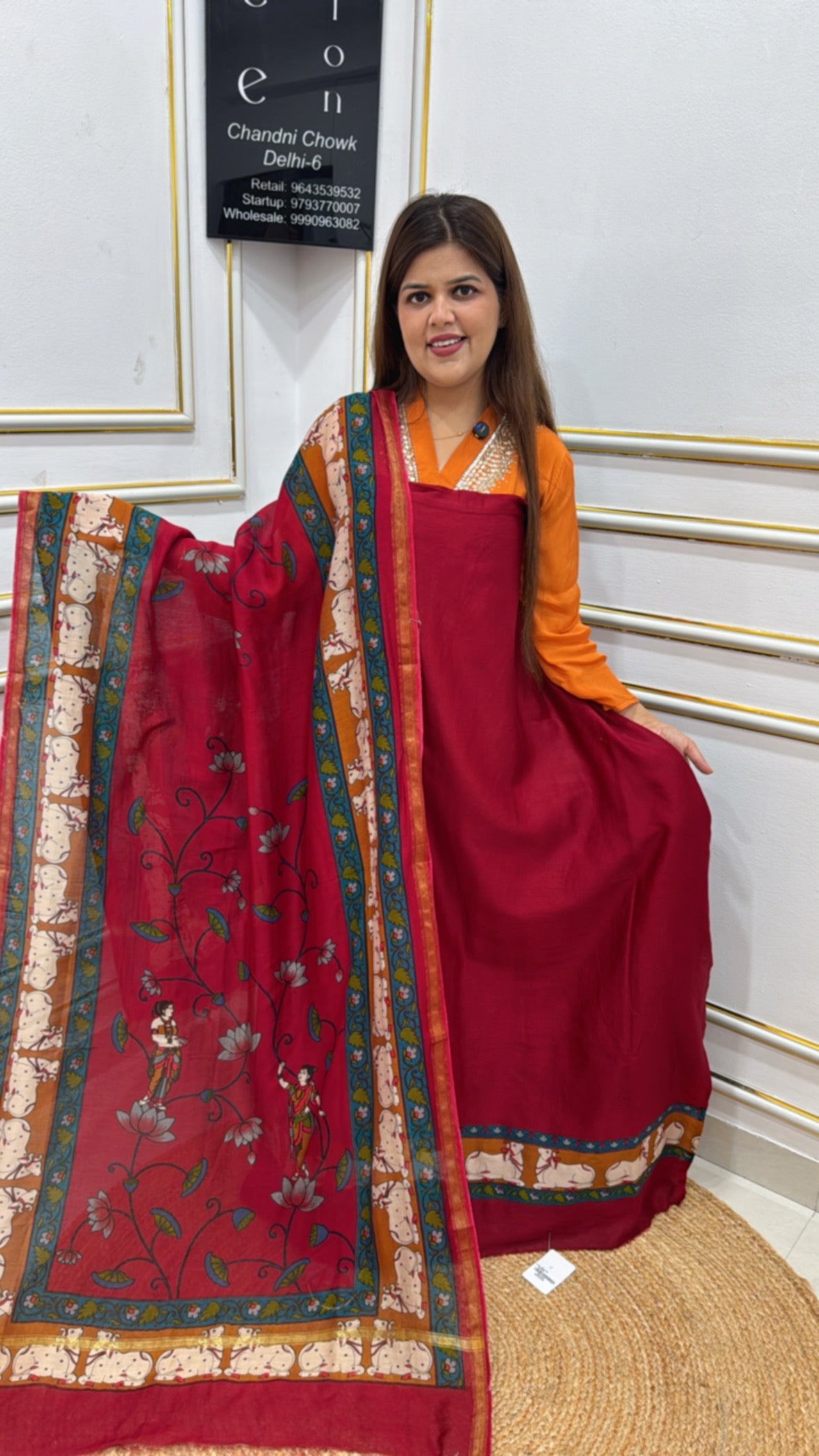 Premium pure 60 gm premium Mul Chanderi kalamkari printing,with pure printed kalamkari dupatta GF 234