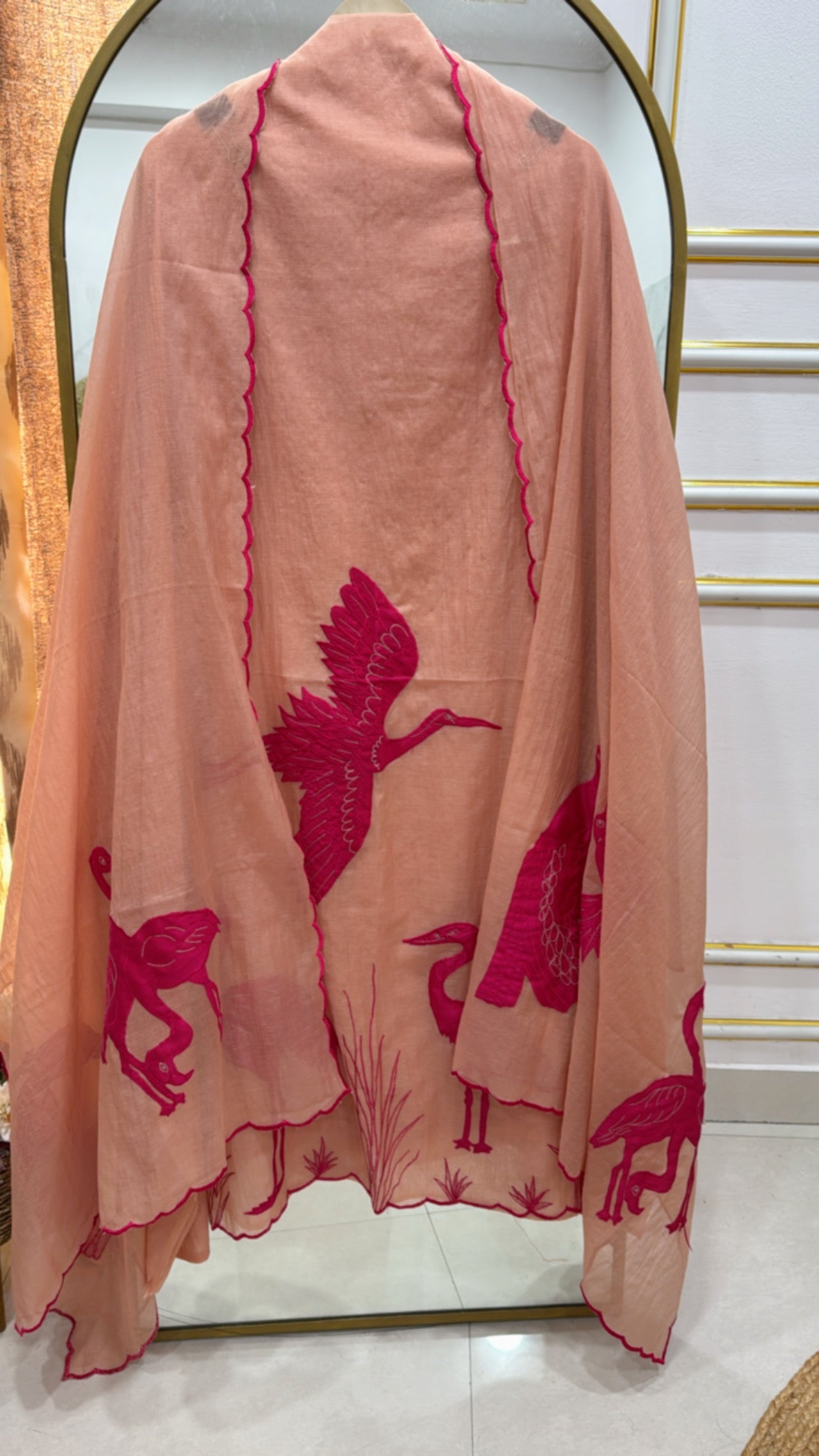 Pure Mal Chanderi with premium  flamingo applique detailing GF 240