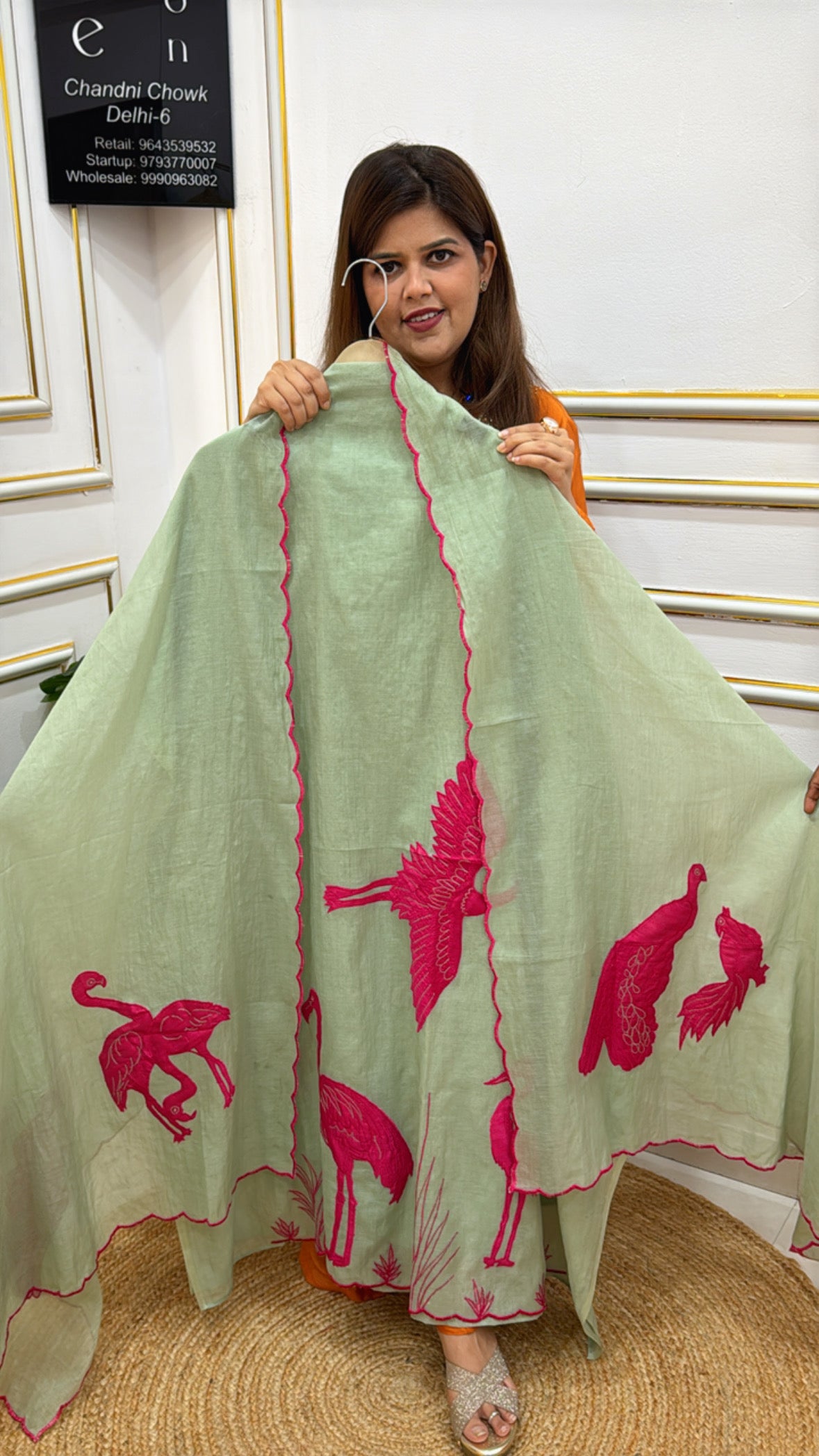 Pure Mal Chanderi with premium  flamingo applique detailing GF 240