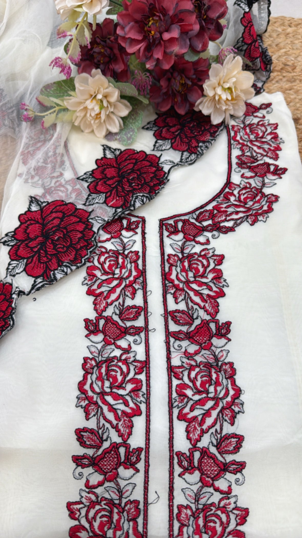 Premium pure  trending Organzza designer applique suit material with ultra luxury chiffon dupatta GF 236