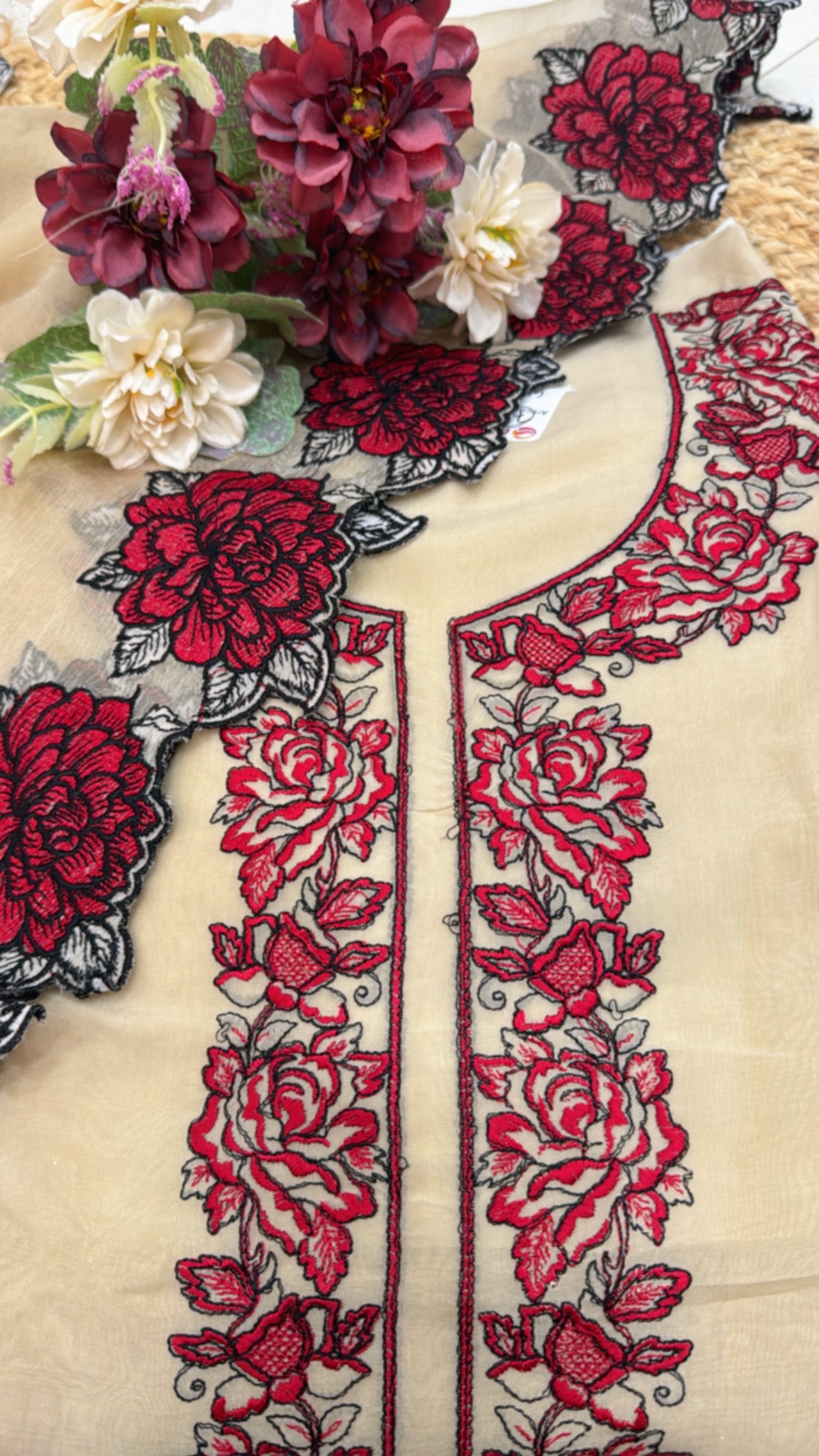 Premium pure  trending Organzza designer applique suit material with ultra luxury chiffon dupatta GF 236