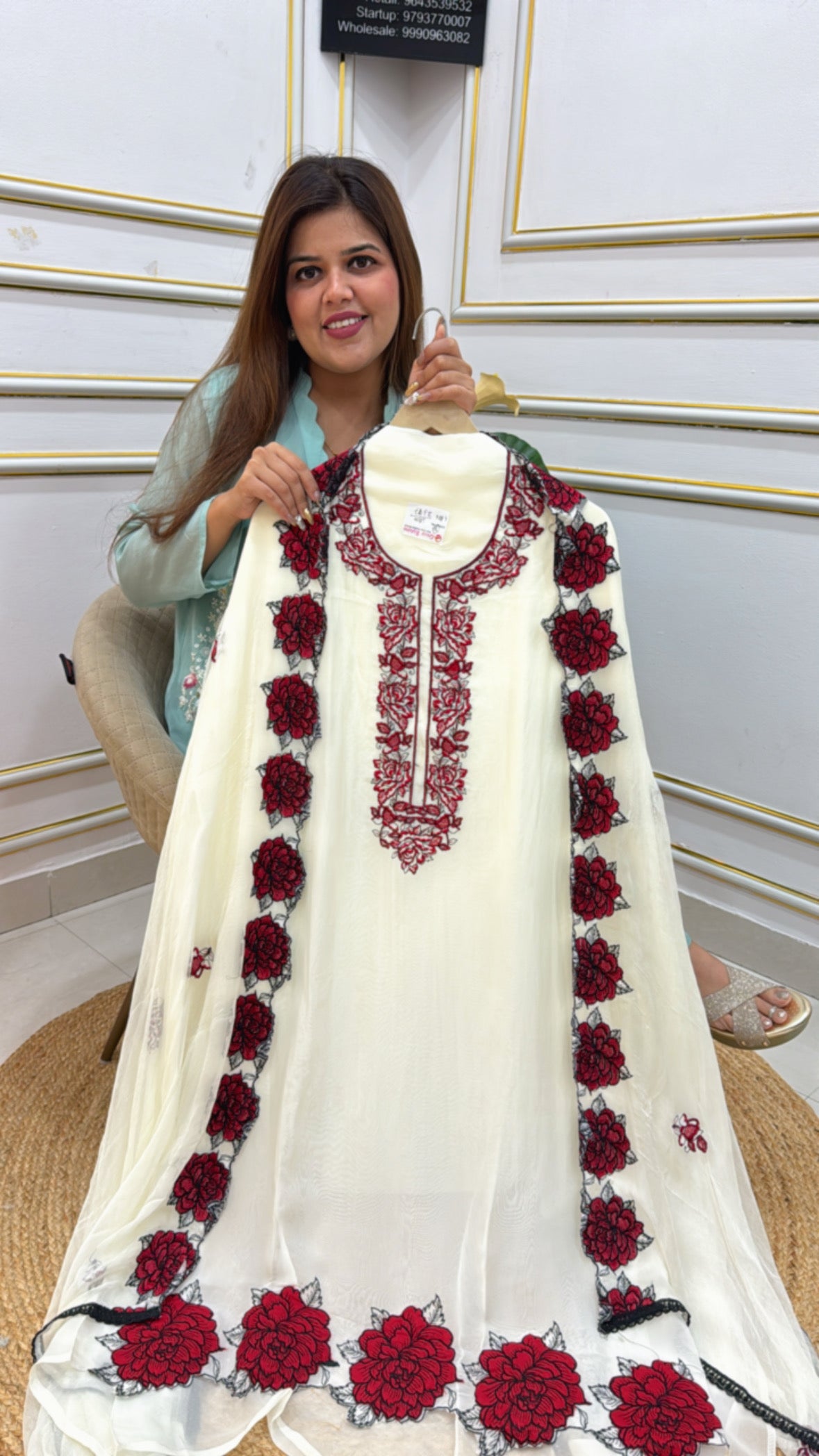 Premium pure  trending Organzza designer applique suit material with ultra luxury chiffon dupatta GF 236