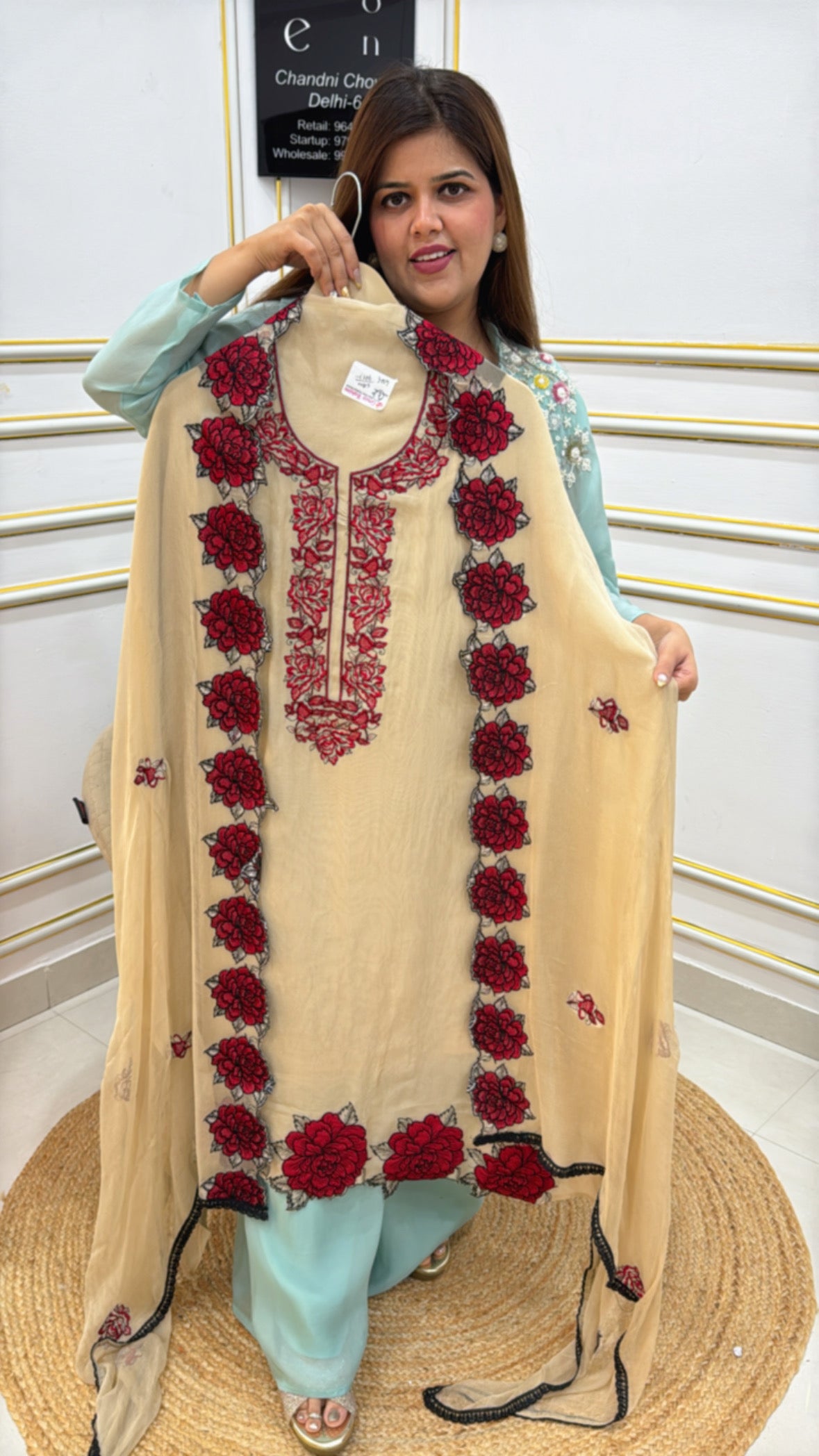 Premium pure  trending Organzza designer applique suit material with ultra luxury chiffon dupatta GF 236