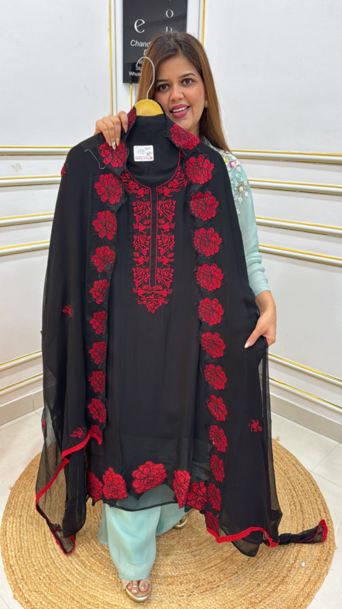 Premium pure  trending Organzza designer applique suit material with ultra luxury chiffon dupatta GF 236