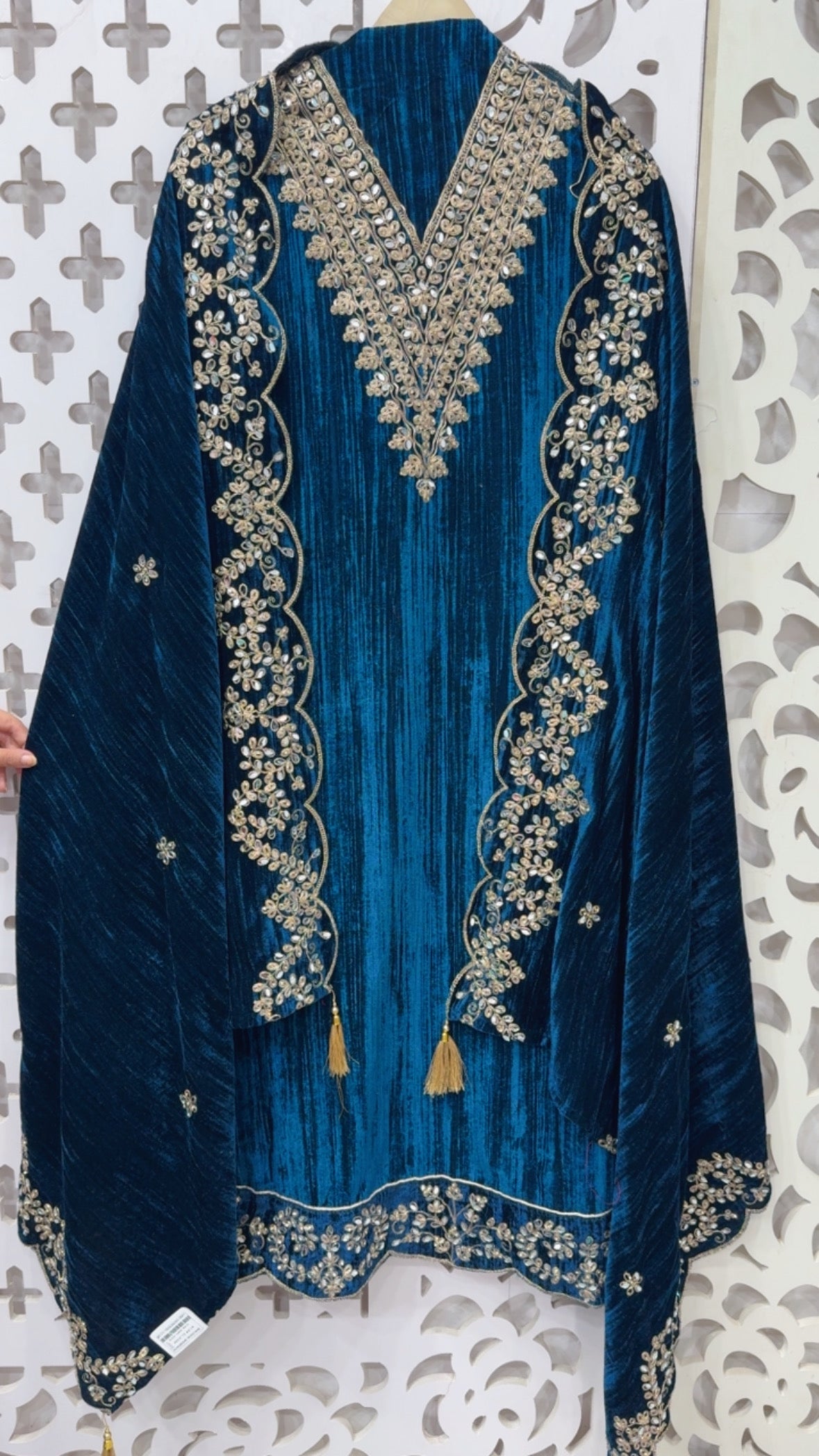 Winter glam partywear crushed velvet full handwork latest premium velvet collection along with work velvet bottom with full  velvet work dupatta GF841