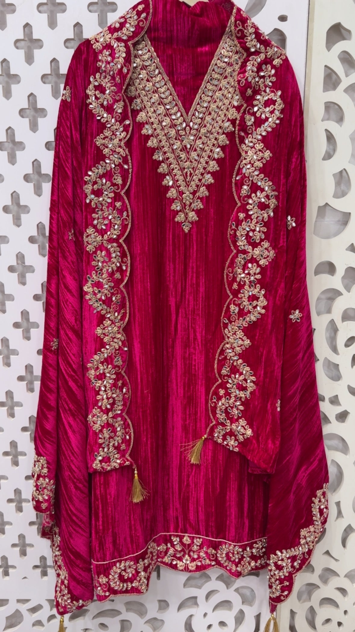 Winter glam partywear crushed velvet full handwork latest premium velvet collection along with work velvet bottom with full  velvet work dupatta GF841