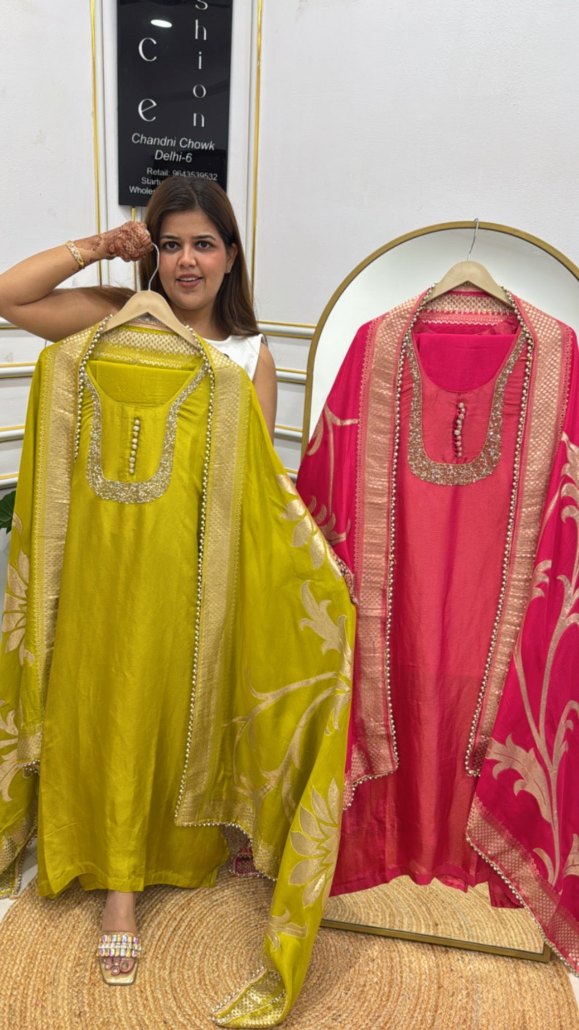 Rakhi Special Pure Shasha Silk Suit Set with Handwork Detailing &amp; Pure Kanjivaram Weaved Dupatta GF 241