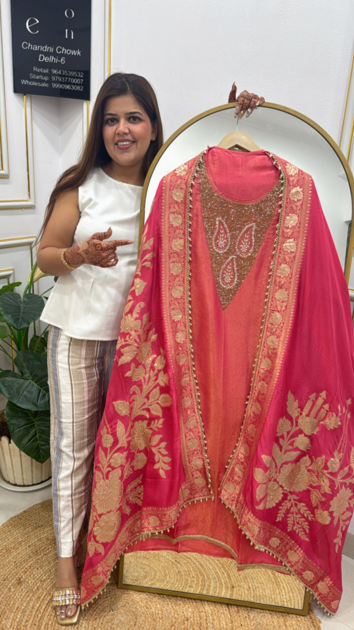 Carrot Gold premium Pure shimmer silk handwork detailing premium pure creation with completely weaved pure kajivaram silk dupatta GF 253